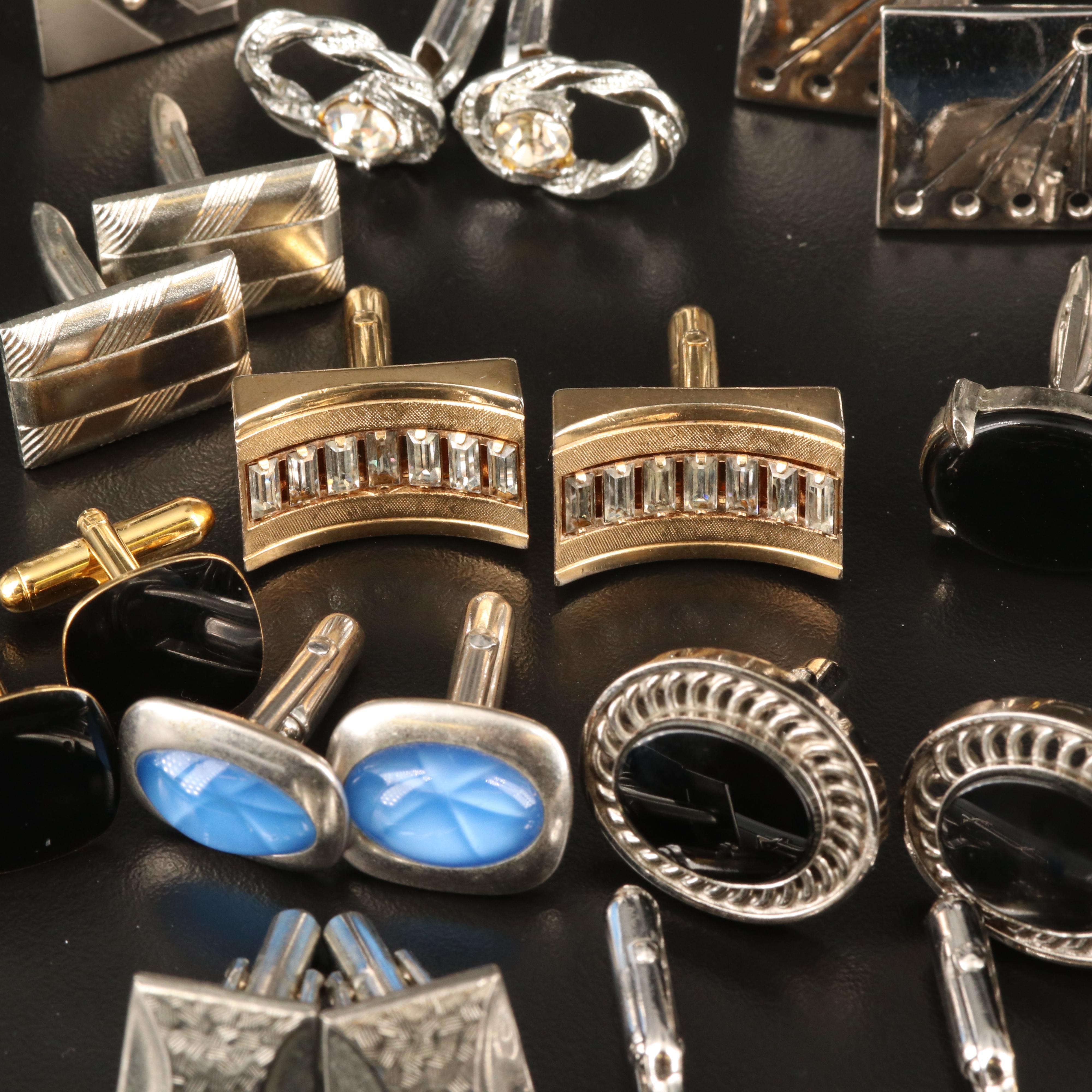 Vintage Cufflinks and Tie Clips Including Christian Dior, Comedy and Tragedy