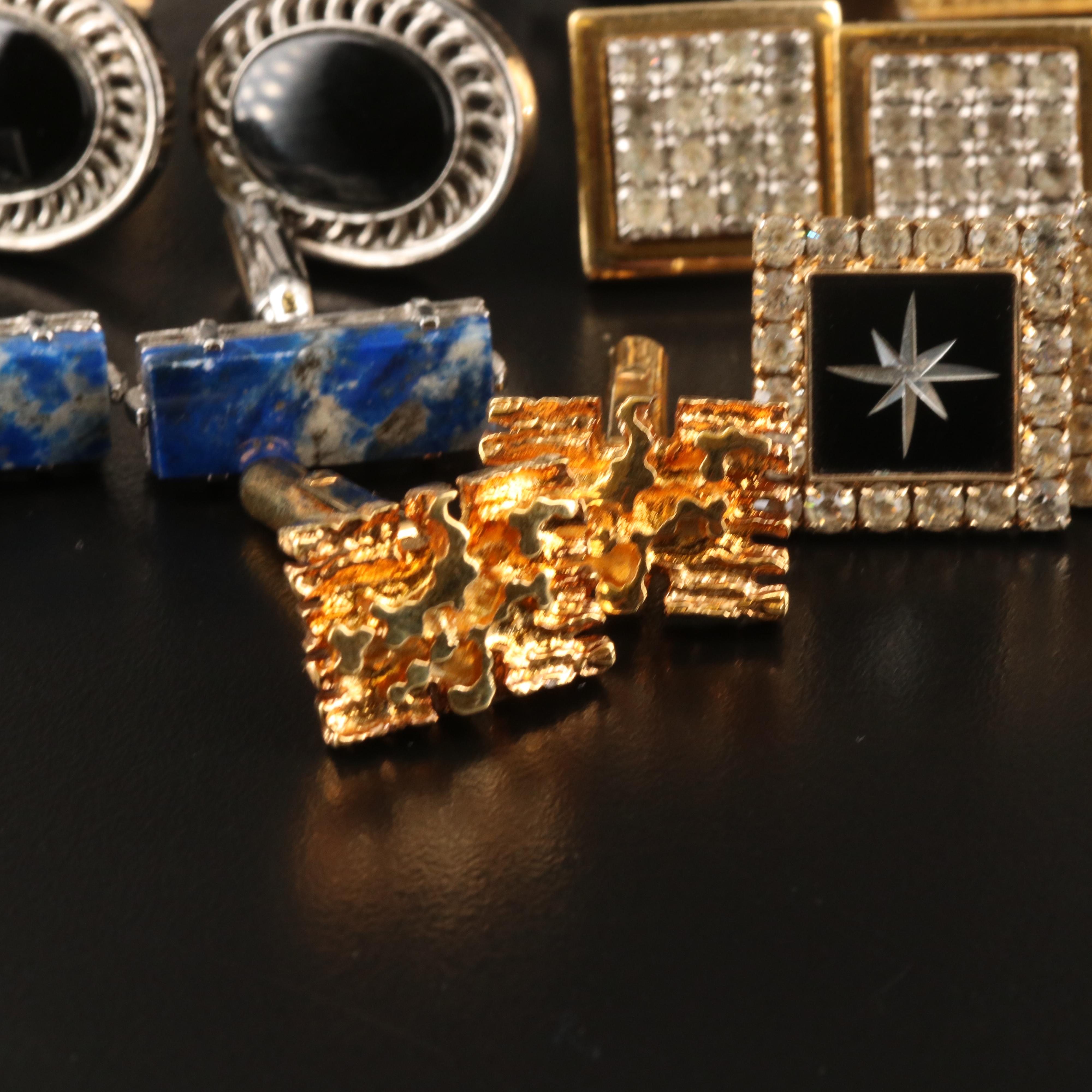 Vintage Cufflinks and Tie Clips Including Christian Dior, Comedy and Tragedy
