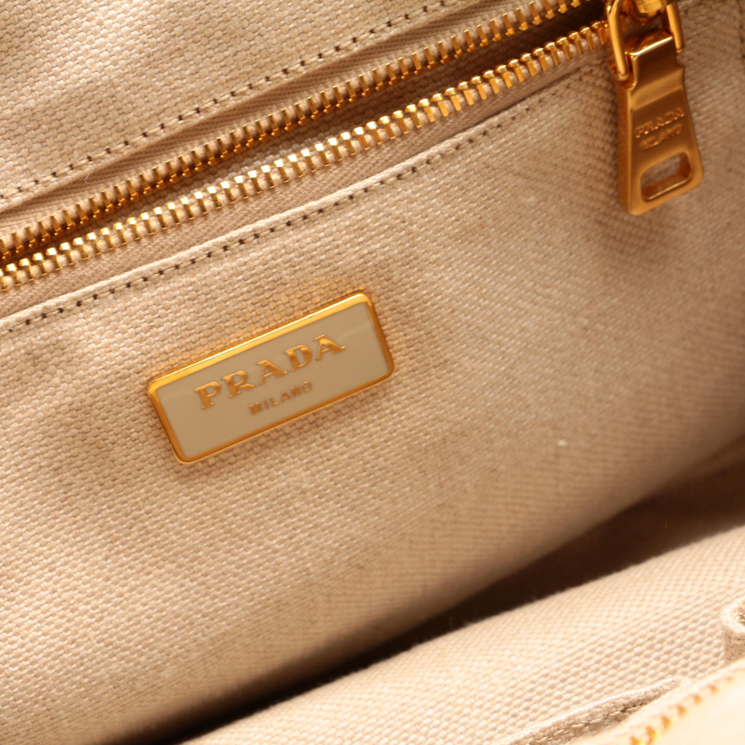 Prada Canapa Canvas Tote Bag in Black and Beige Canvas