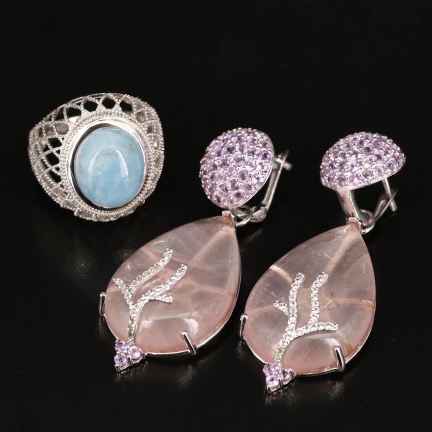 Sterling Dome Ring and Earrings with Removable Enhancers
