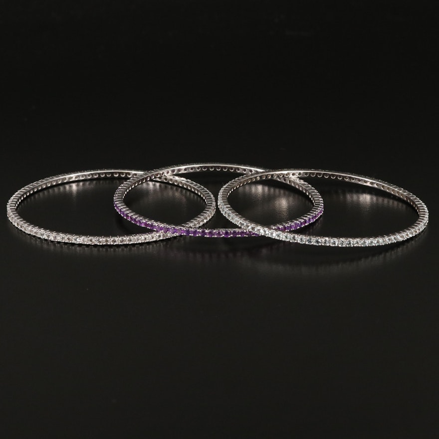 Sterling Silver Amethyst and Topaz Stackable Bangles