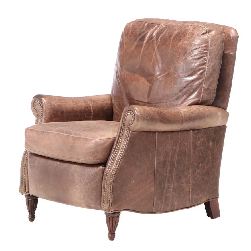 Bradington Young Brass-Tacked Brown Leather Recliner