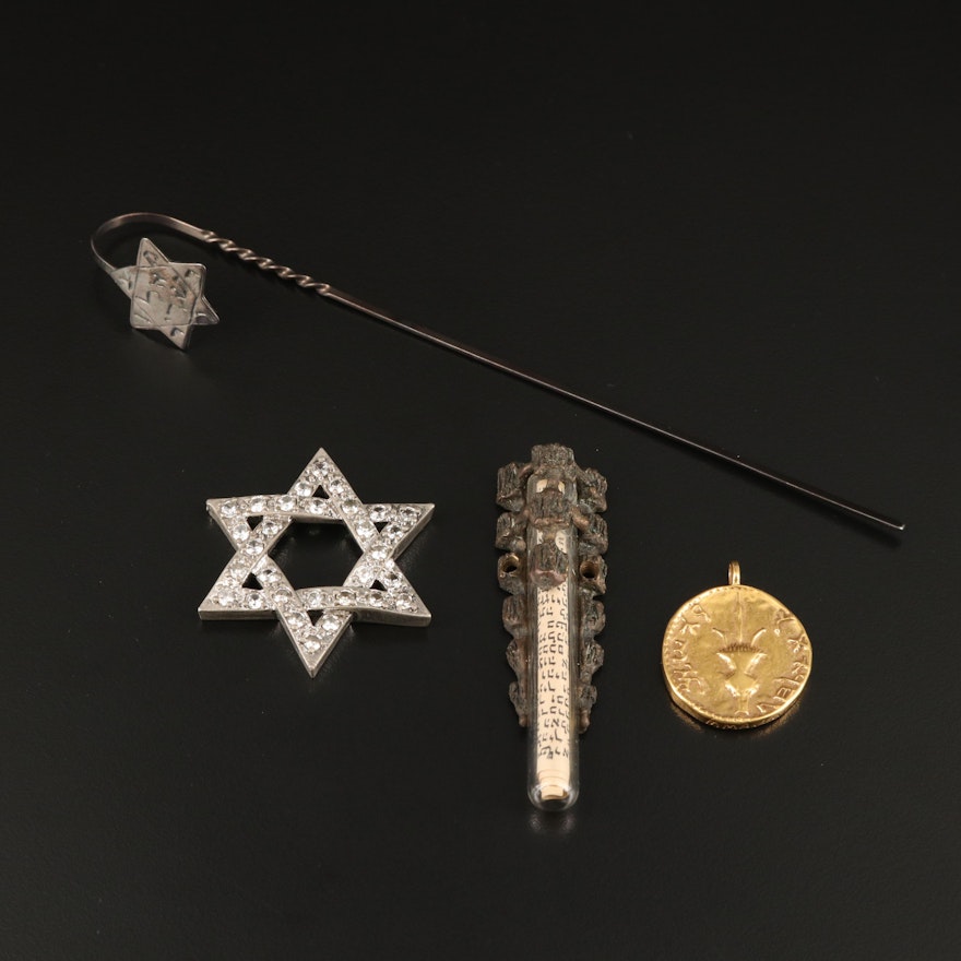 Judaic Pendants, Book Mark and Jewelry Component with Reproduction Temple Coin