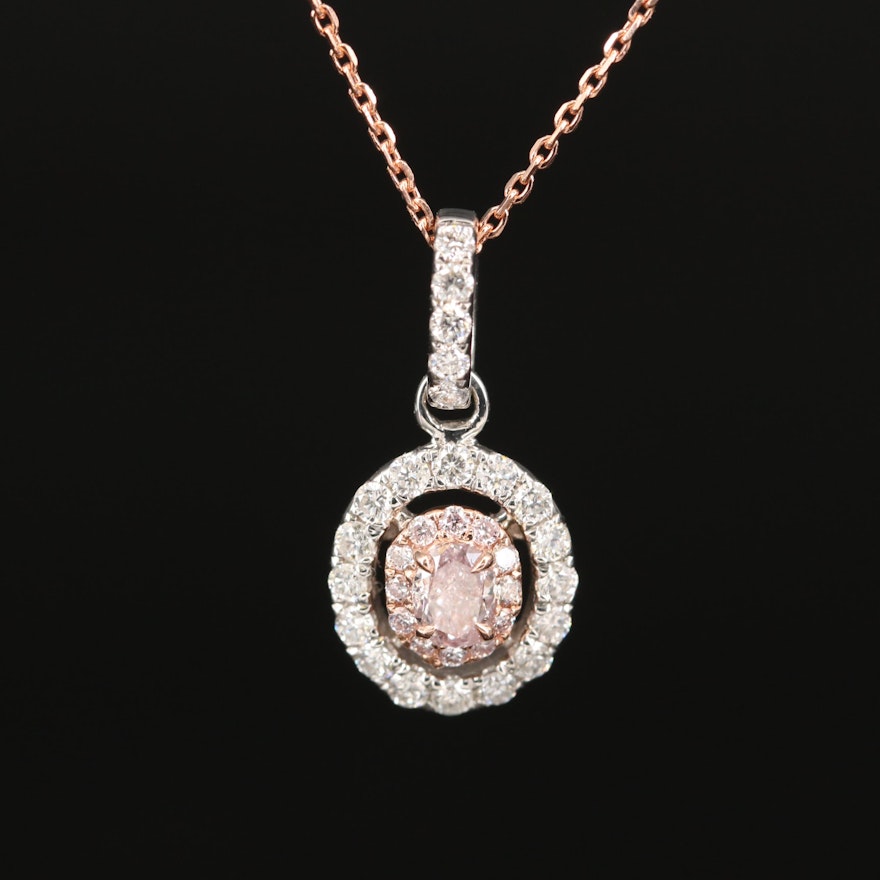 14K Diamond Oval Pendant Necklace