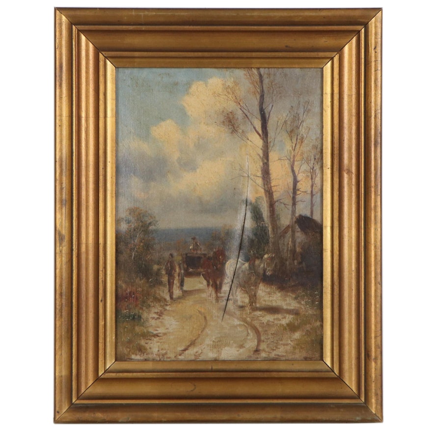 Landscape Oil Painting with Horse-Drawn Cart