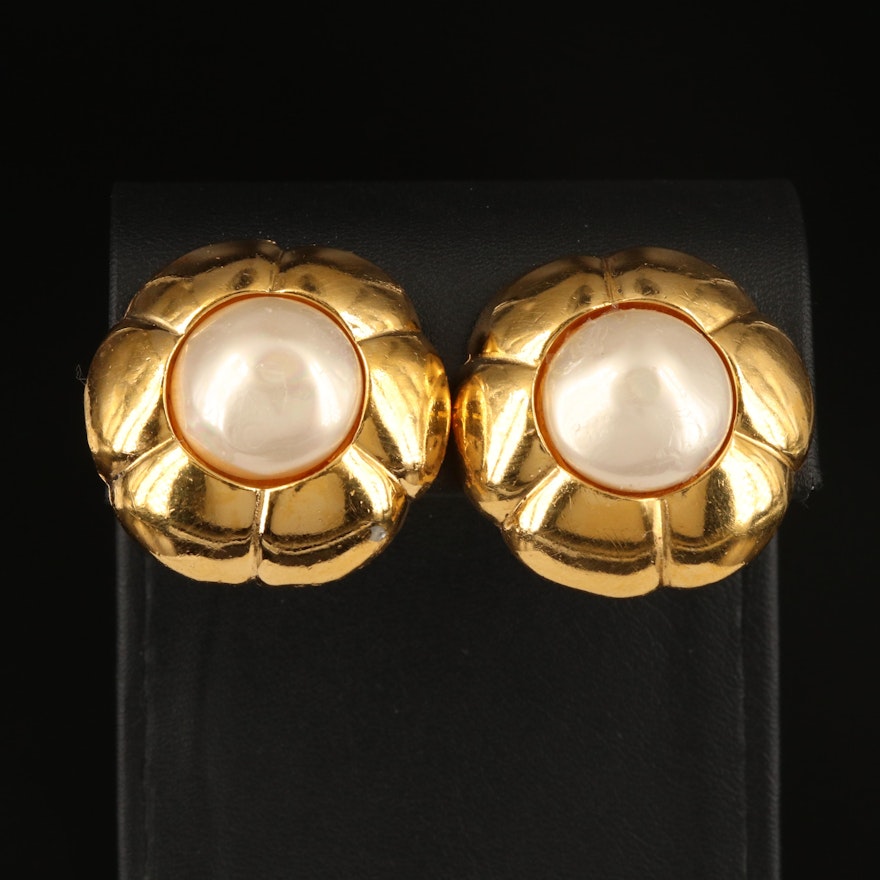 Chanel Faux Pearl Clip Earrings