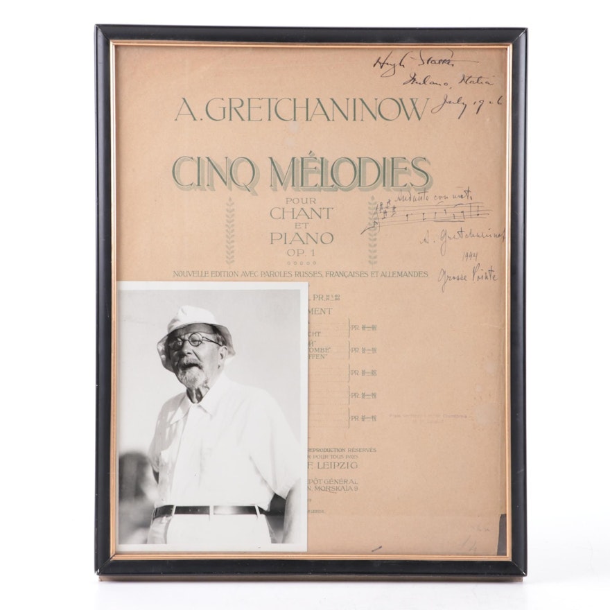 Alexander Gretchaninov Signed "Cinq mélodies Op. 1" Sheet Music with Photo