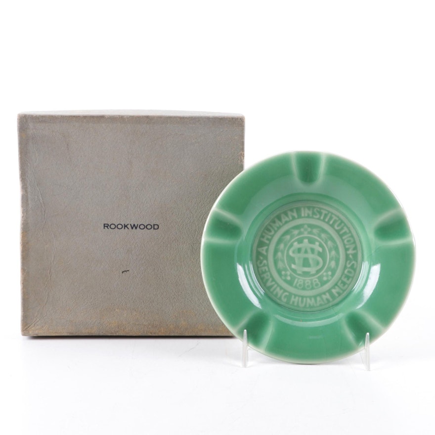 Rookwood Pottery for Western & Southern Life Insurance Green Glaze Ashtray, 1957