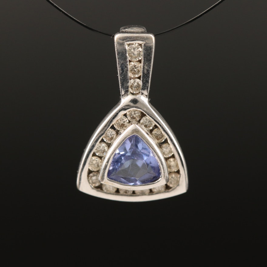 10K Bezel Set Tanzanite and Diamond Pendant