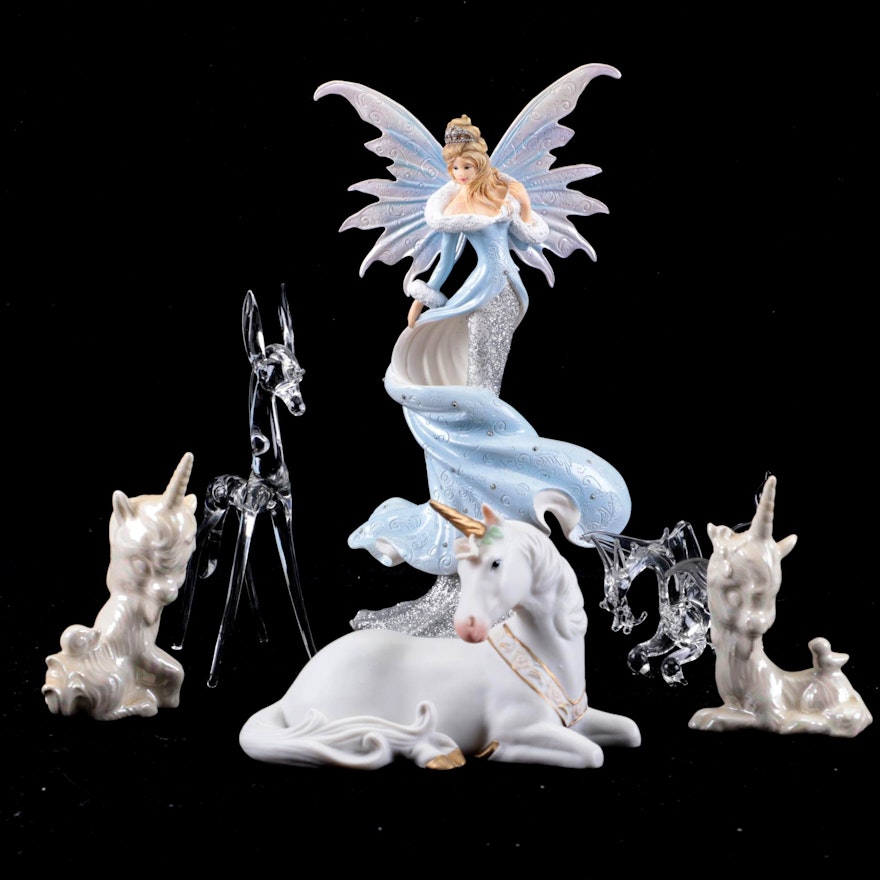 Lefton and Other Ceramic Unicorns with Glass and Resin Figurines
