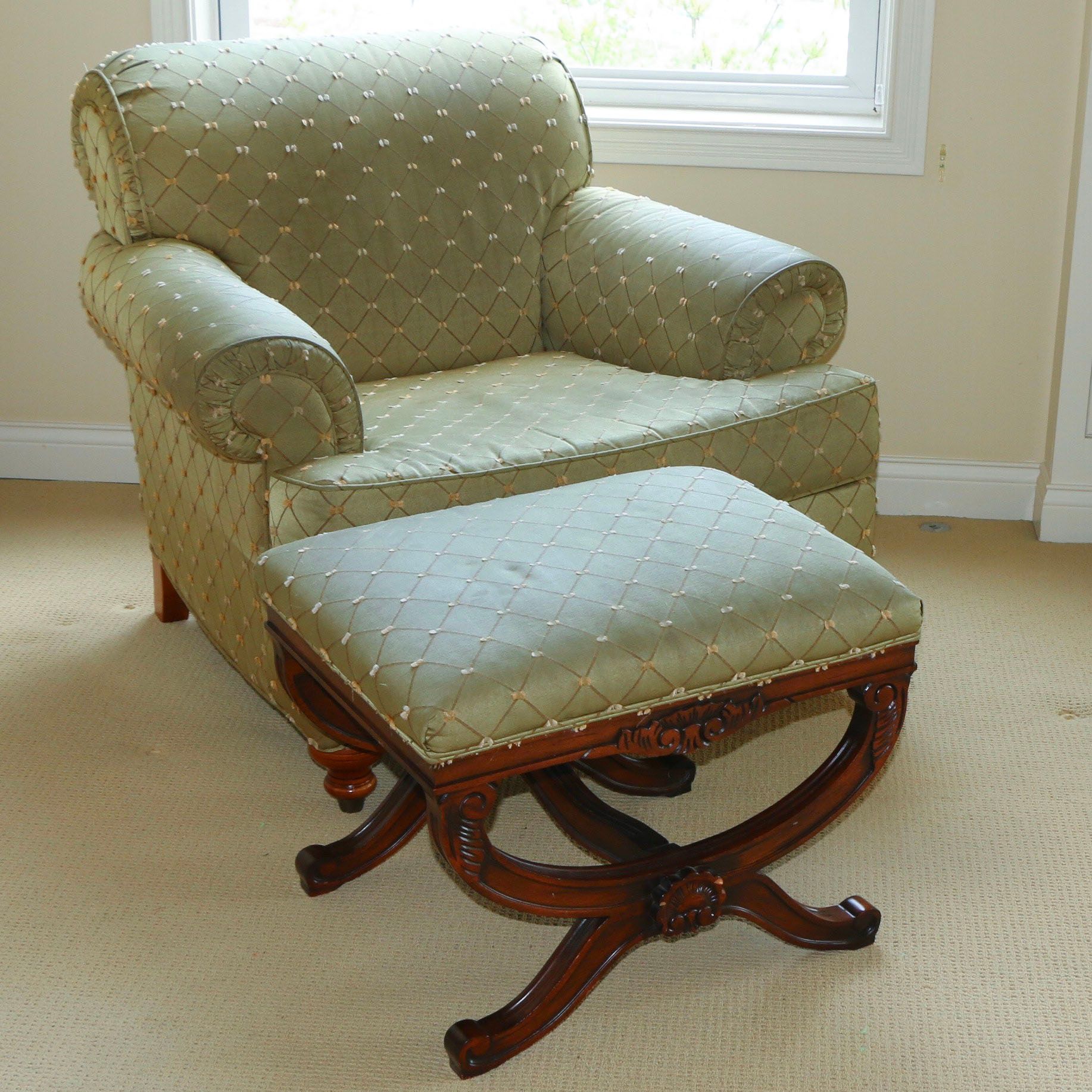 Drexel-Heritage Upholstered Armchair and Ottoman