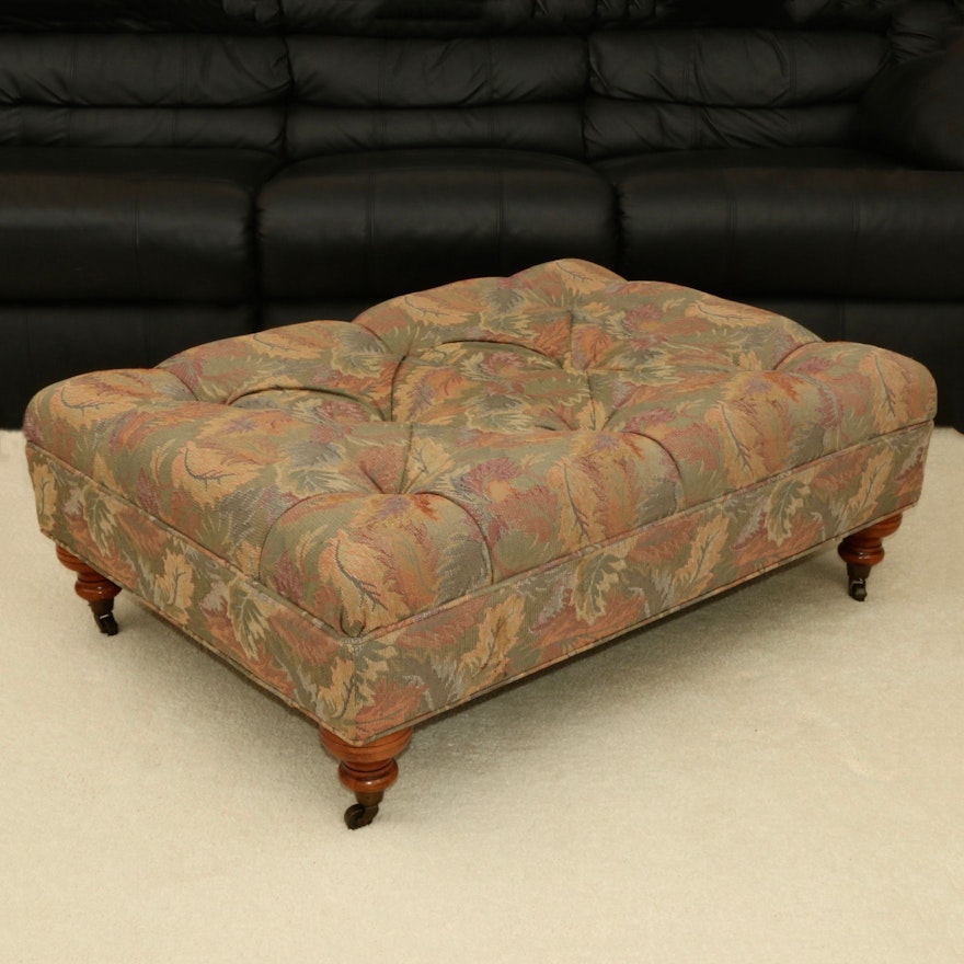 Regency Style Tufted Upholstered Ottoman on Casters