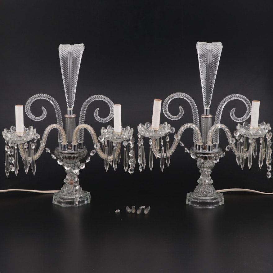 Hollywood Regency Glass Boudoir Lamps, Early/Mid 20th Century