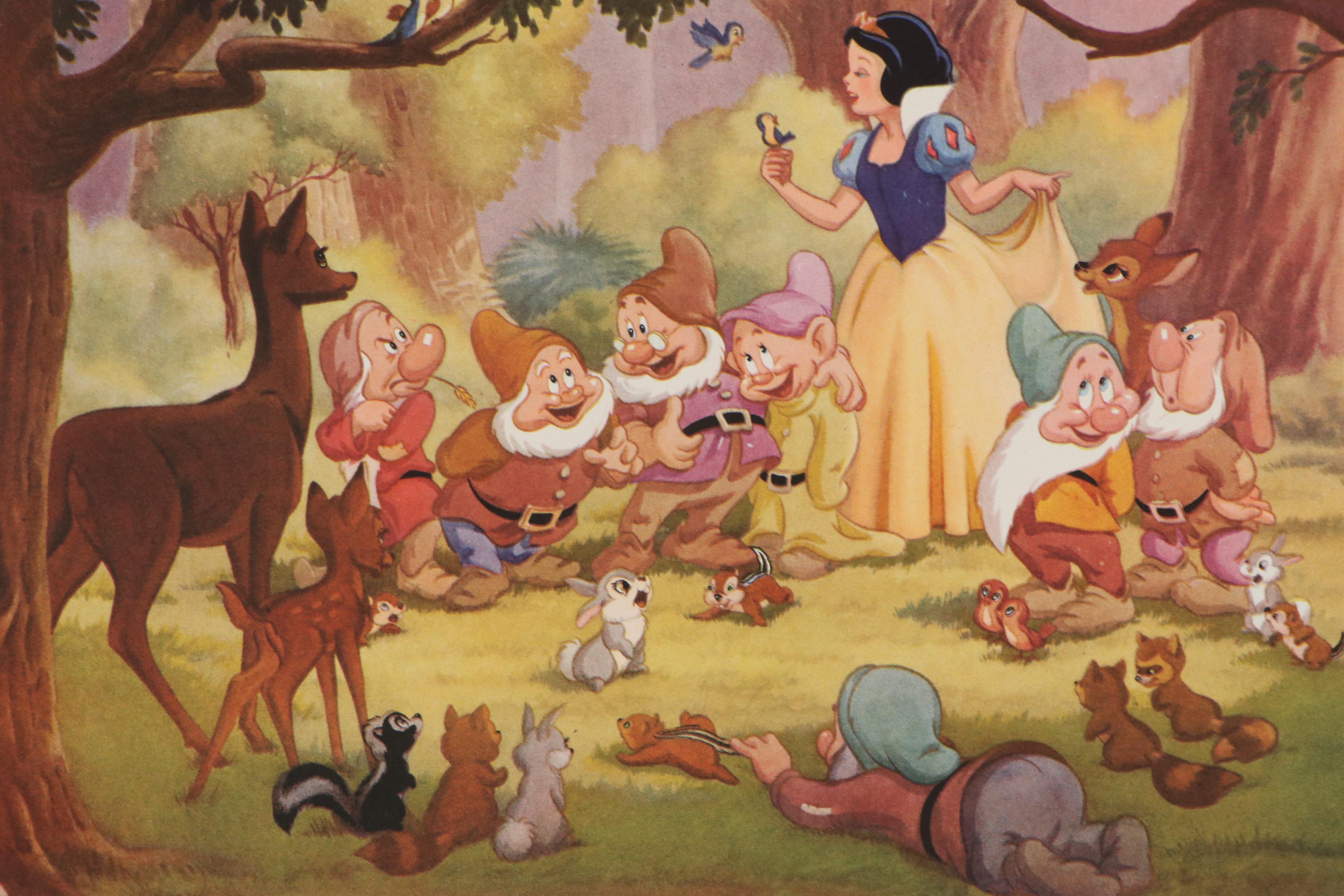 Disney Offset Lithographs "Snow White and the Seven Dwarfs" and "Bambi," 1940s