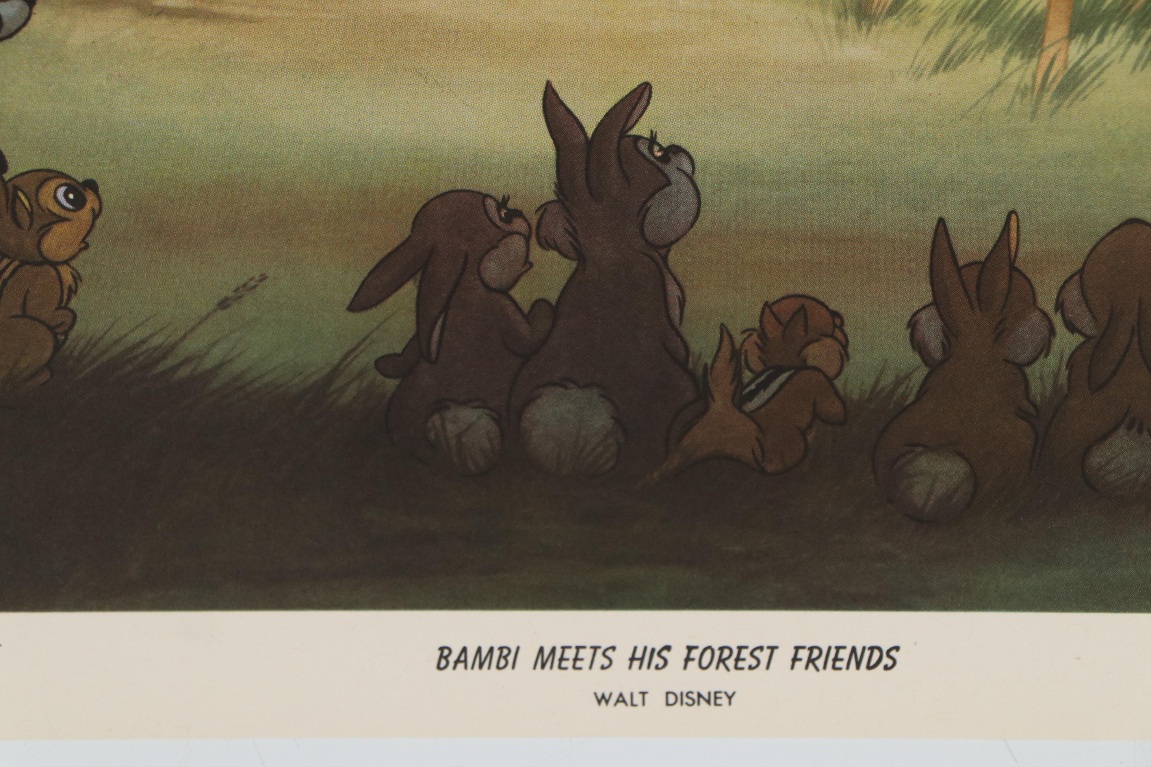 Disney Offset Lithographs "Snow White and the Seven Dwarfs" and "Bambi," 1940s