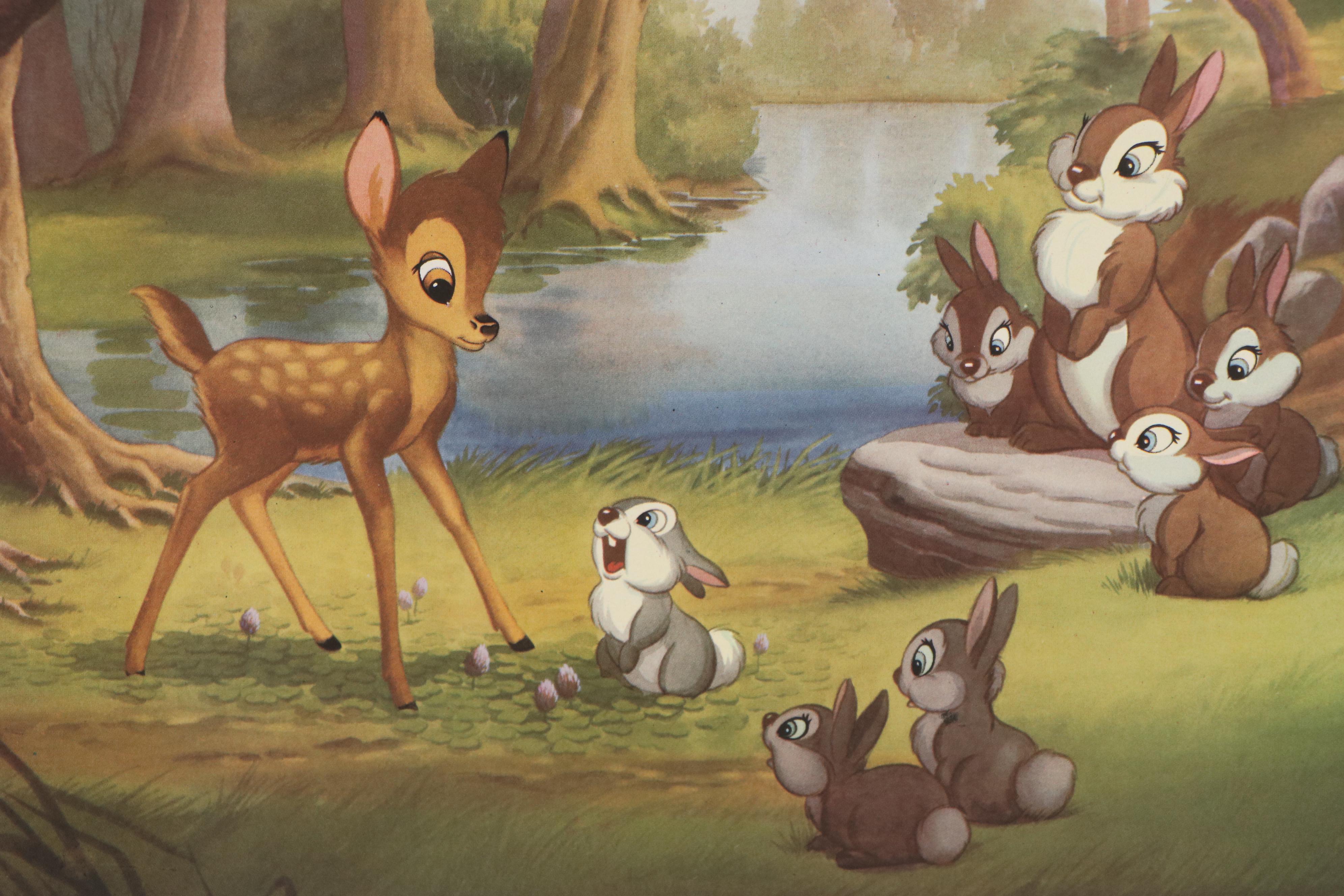 Disney Offset Lithographs "Snow White and the Seven Dwarfs" and "Bambi," 1940s