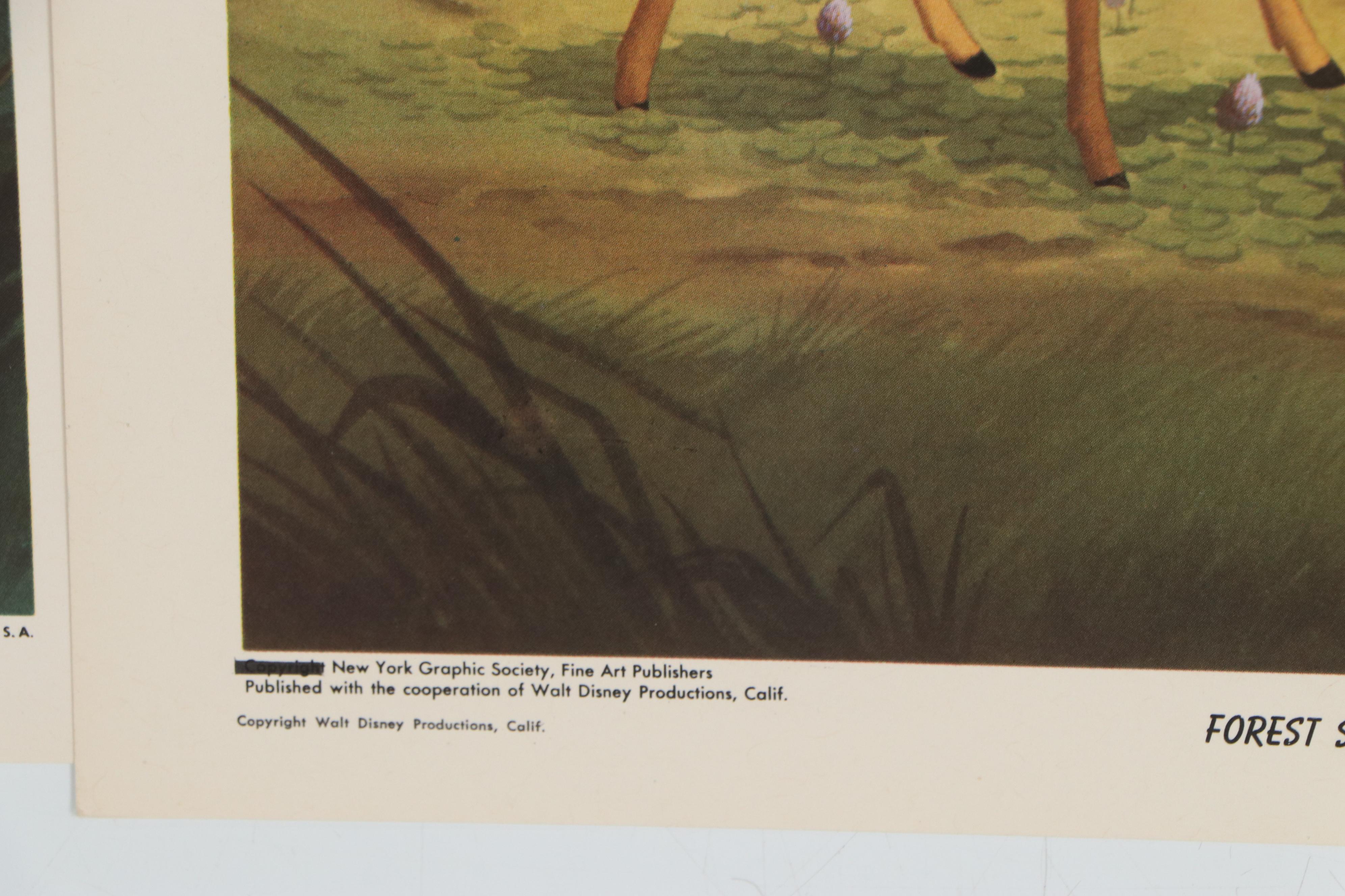 Disney Offset Lithographs "Snow White and the Seven Dwarfs" and "Bambi," 1940s