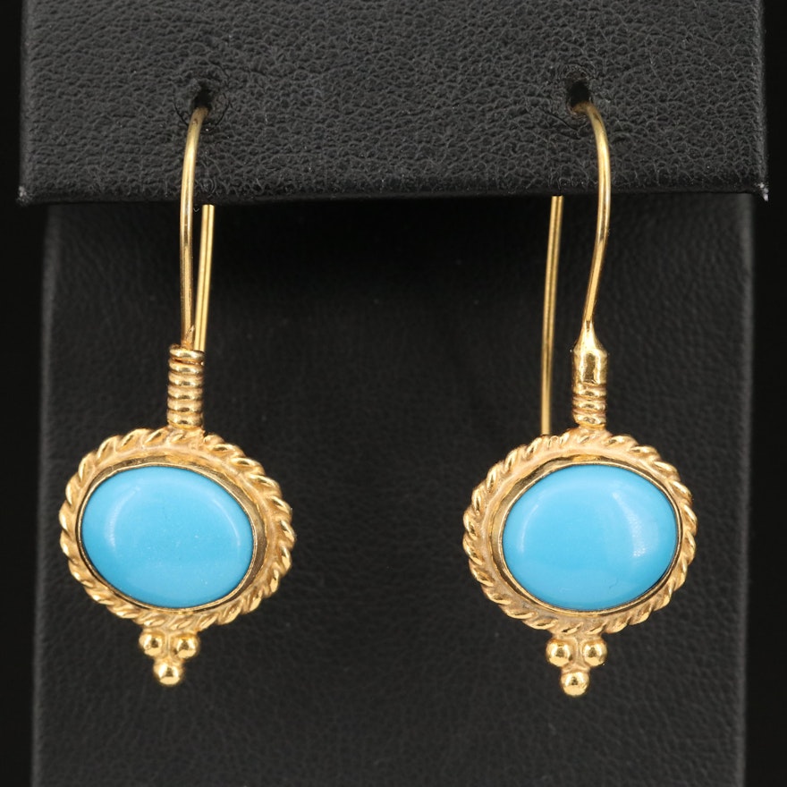 Sterling Silver Faux Turquoise Drop Earrings with Twisted Trim and Granulation