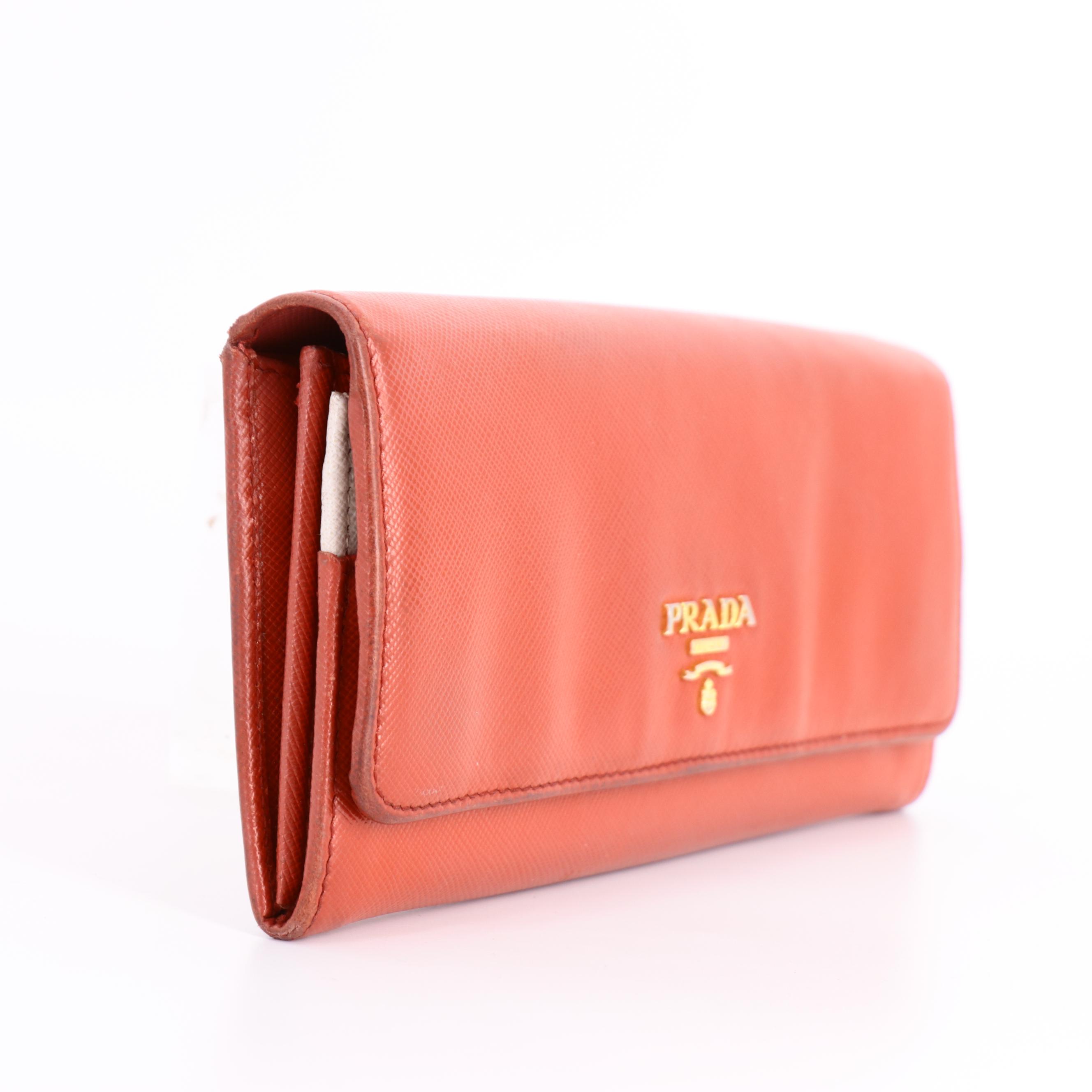 Prada Red Saffiano Leather Wallet with Color Block Interior
