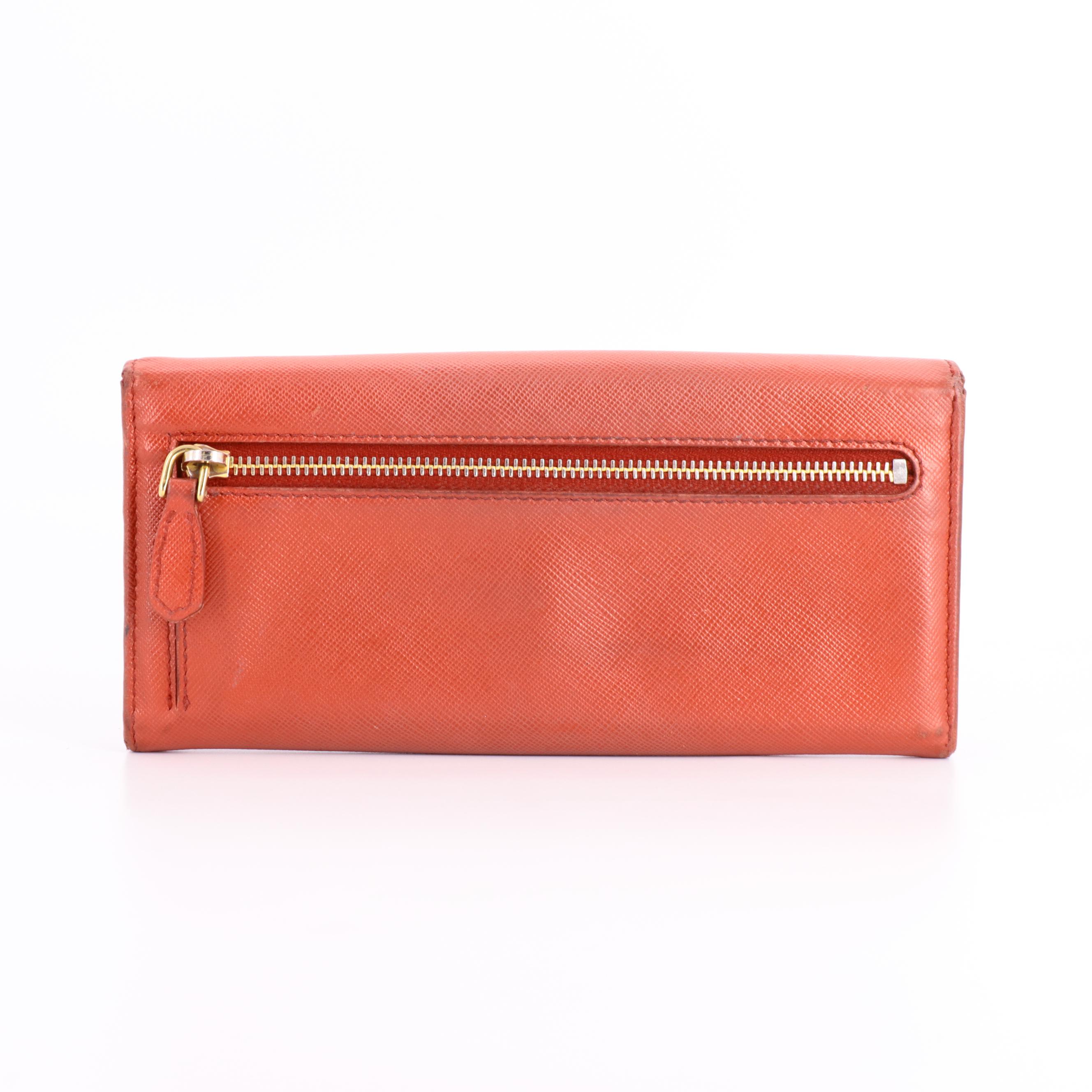Prada Red Saffiano Leather Wallet with Color Block Interior