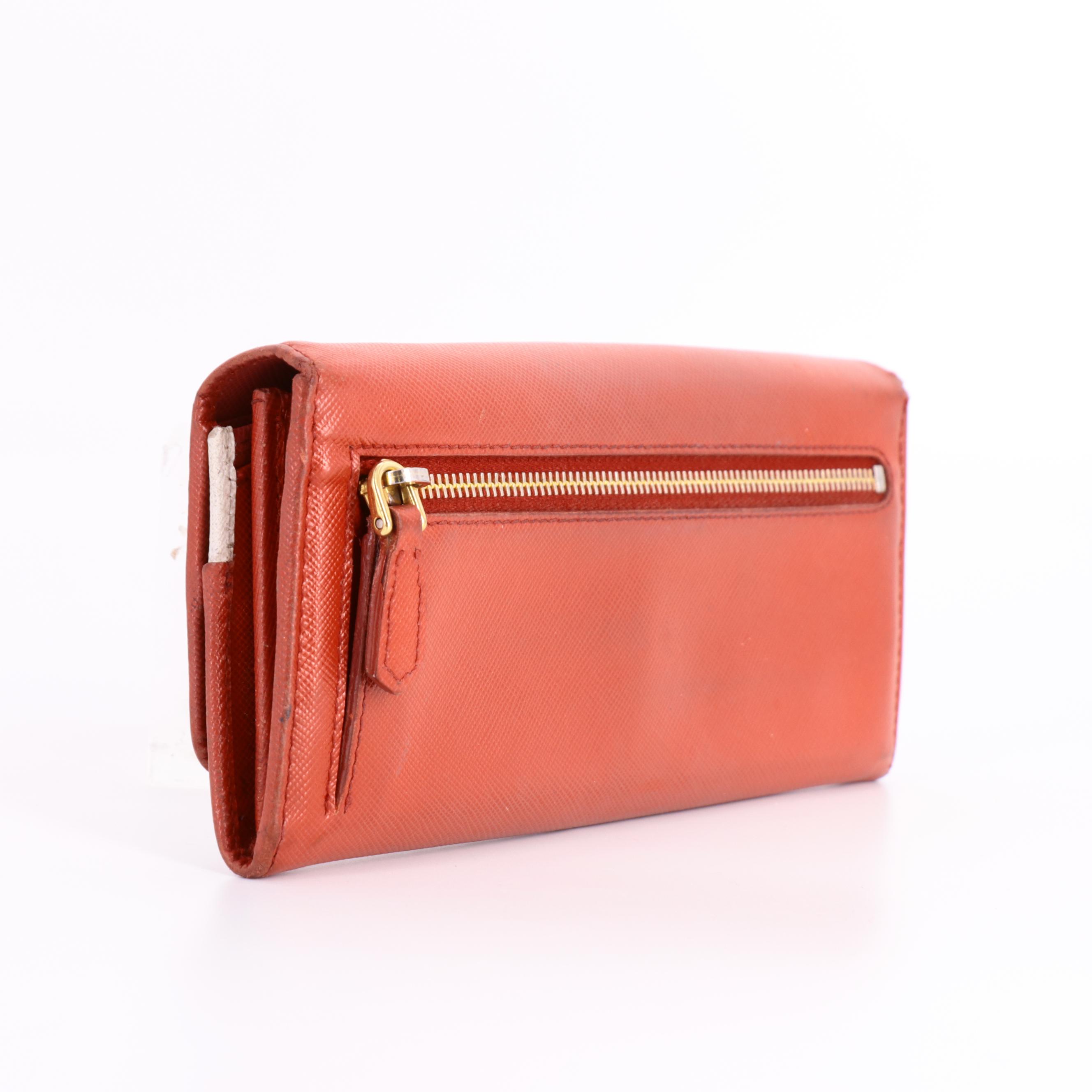 Prada Red Saffiano Leather Wallet with Color Block Interior