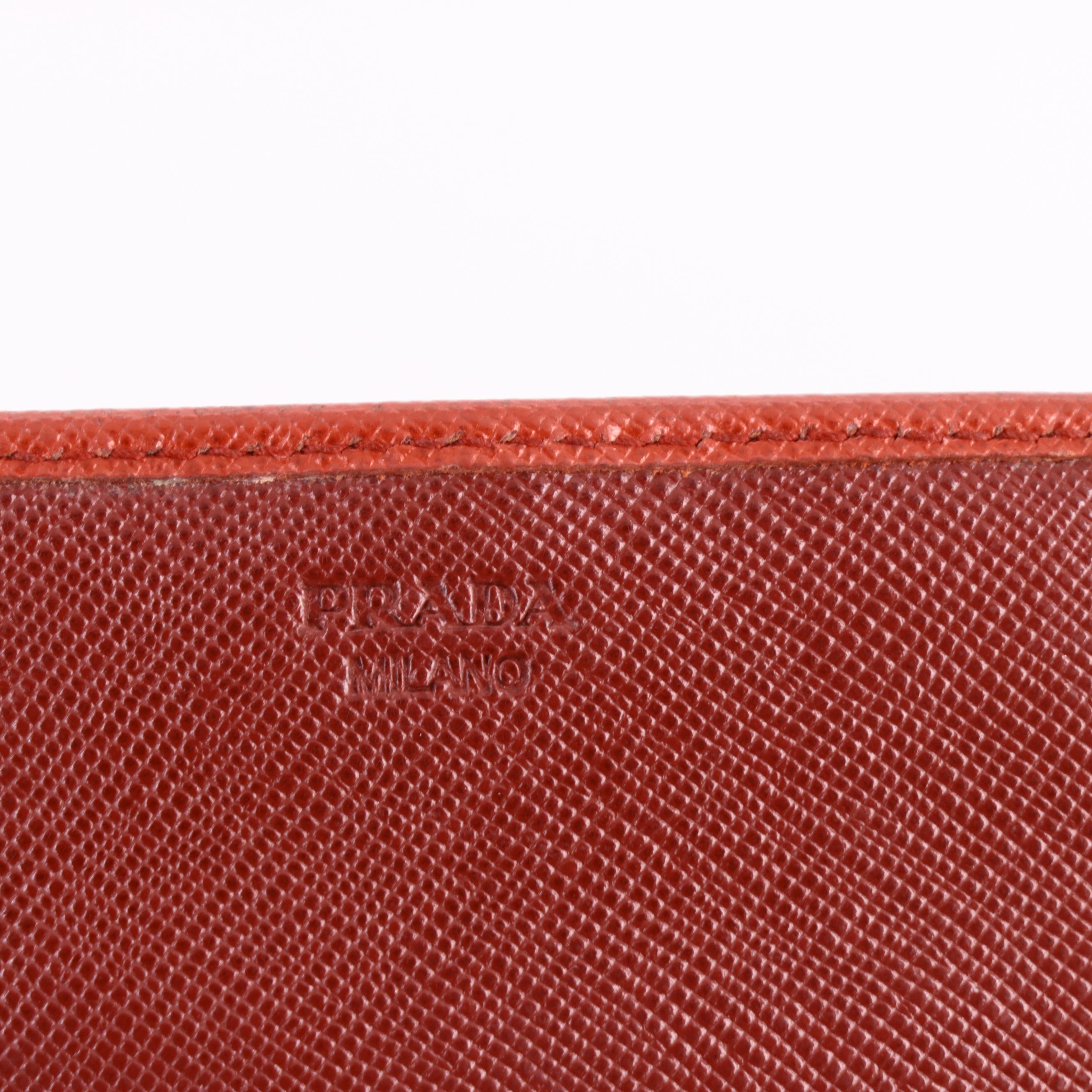 Prada Red Saffiano Leather Wallet with Color Block Interior