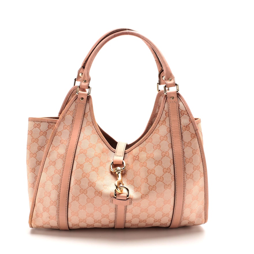 Gucci Joy Medium Shoulder Bag in Pink GG Canvas and Leather