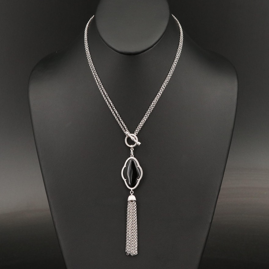 Sterling Silver Black Onyx Tassel Pendant Necklace