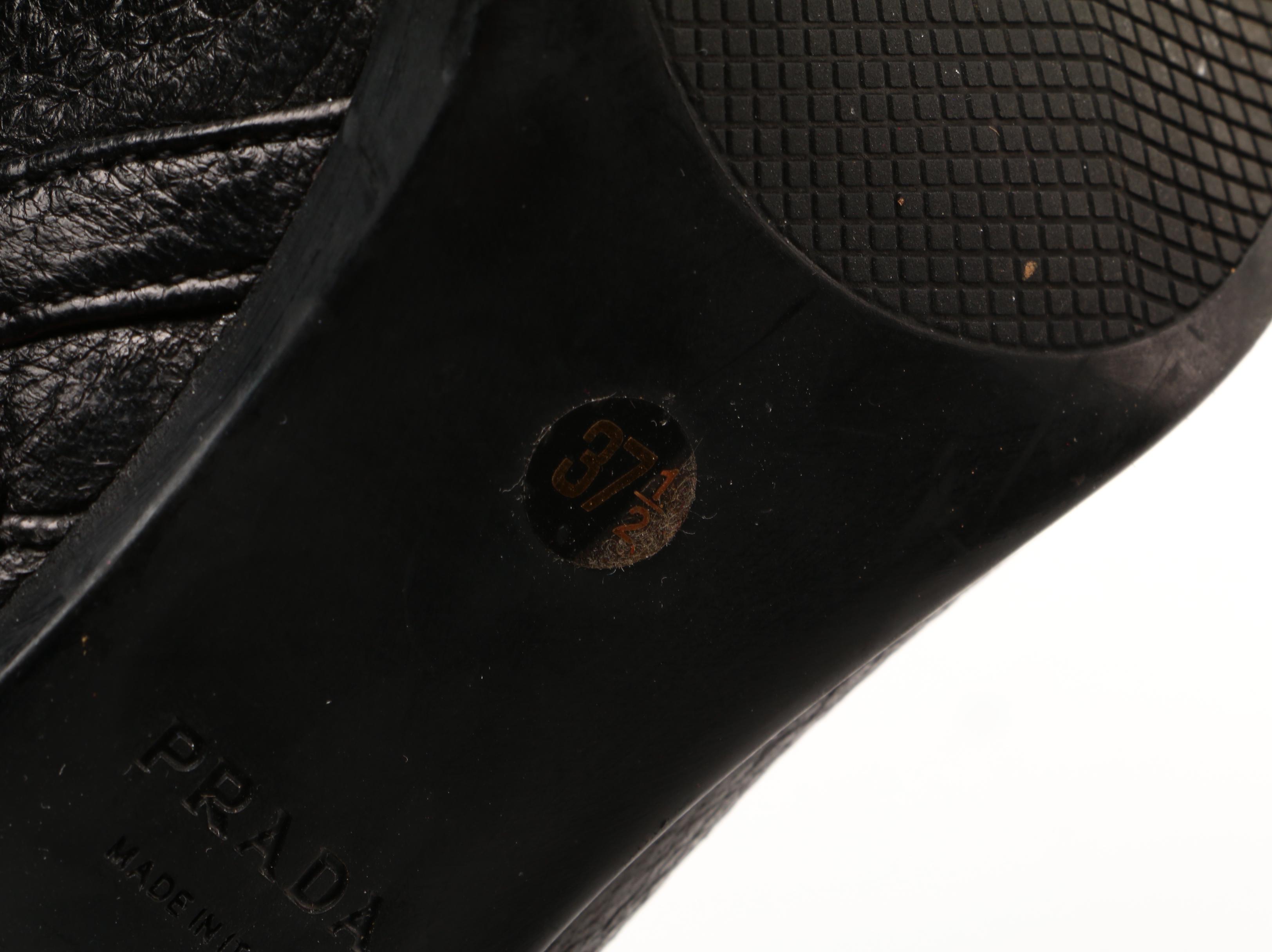 Prada Vitello Daino Grained Black Leather Block Heel Zip Boots