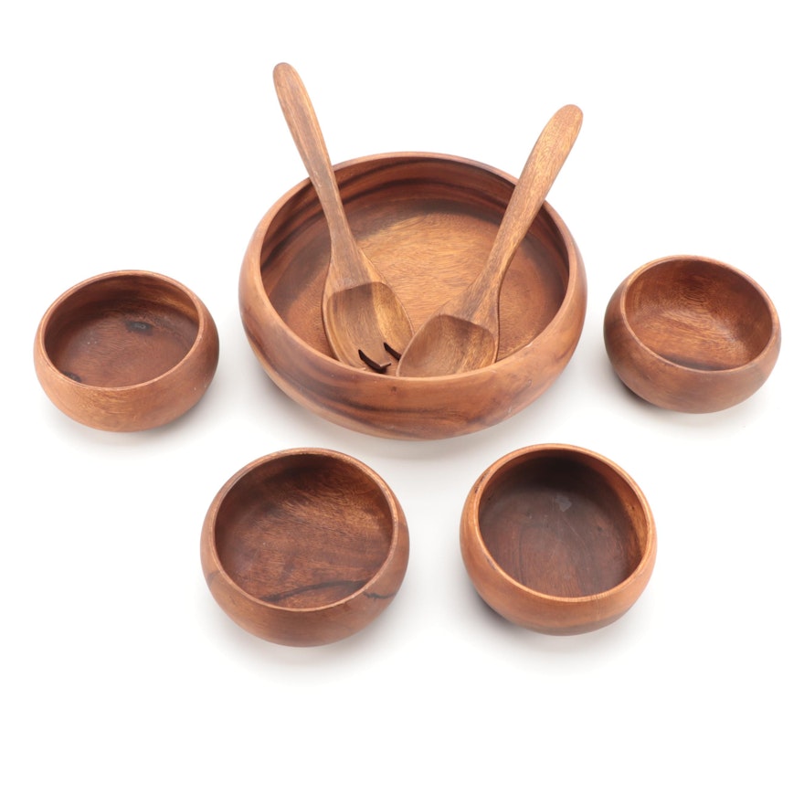 Handmade Monkey Pod Turned Wood Salad Set