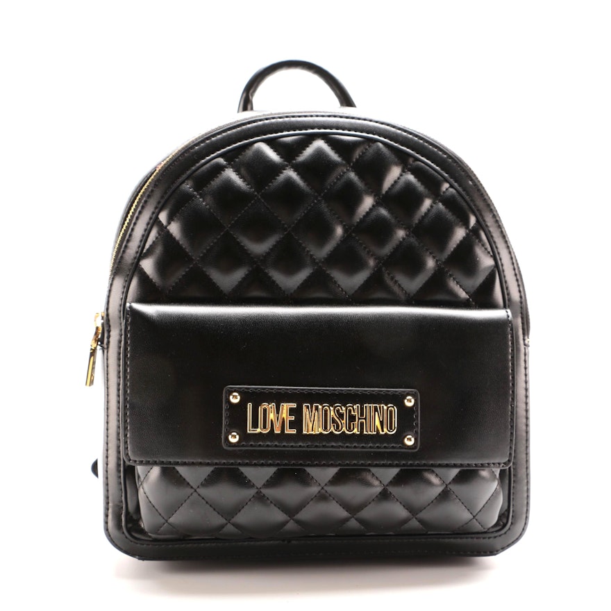 Love Moschino Quilted Logo Backpack in Black Vegan Leather