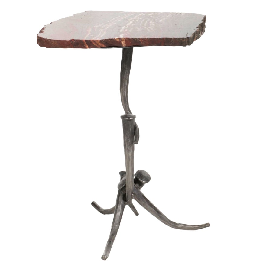 Gibson's of the Greenbrier Petrified Wood Accent Table on Forged Metal Base