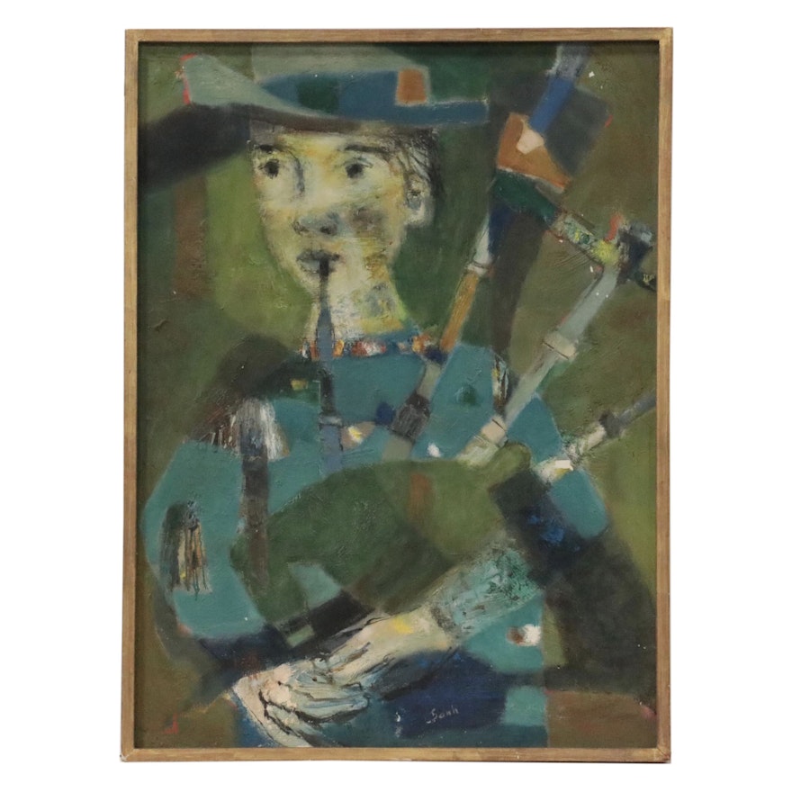Abstracted Oil Painting of a Bagpipe Player