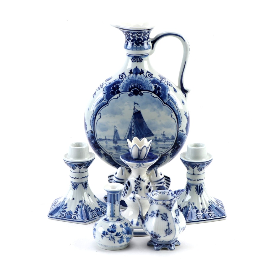 Royal Copenhagen "Fluted Blue" with Porceleyne Fles Delft and Other Tableware