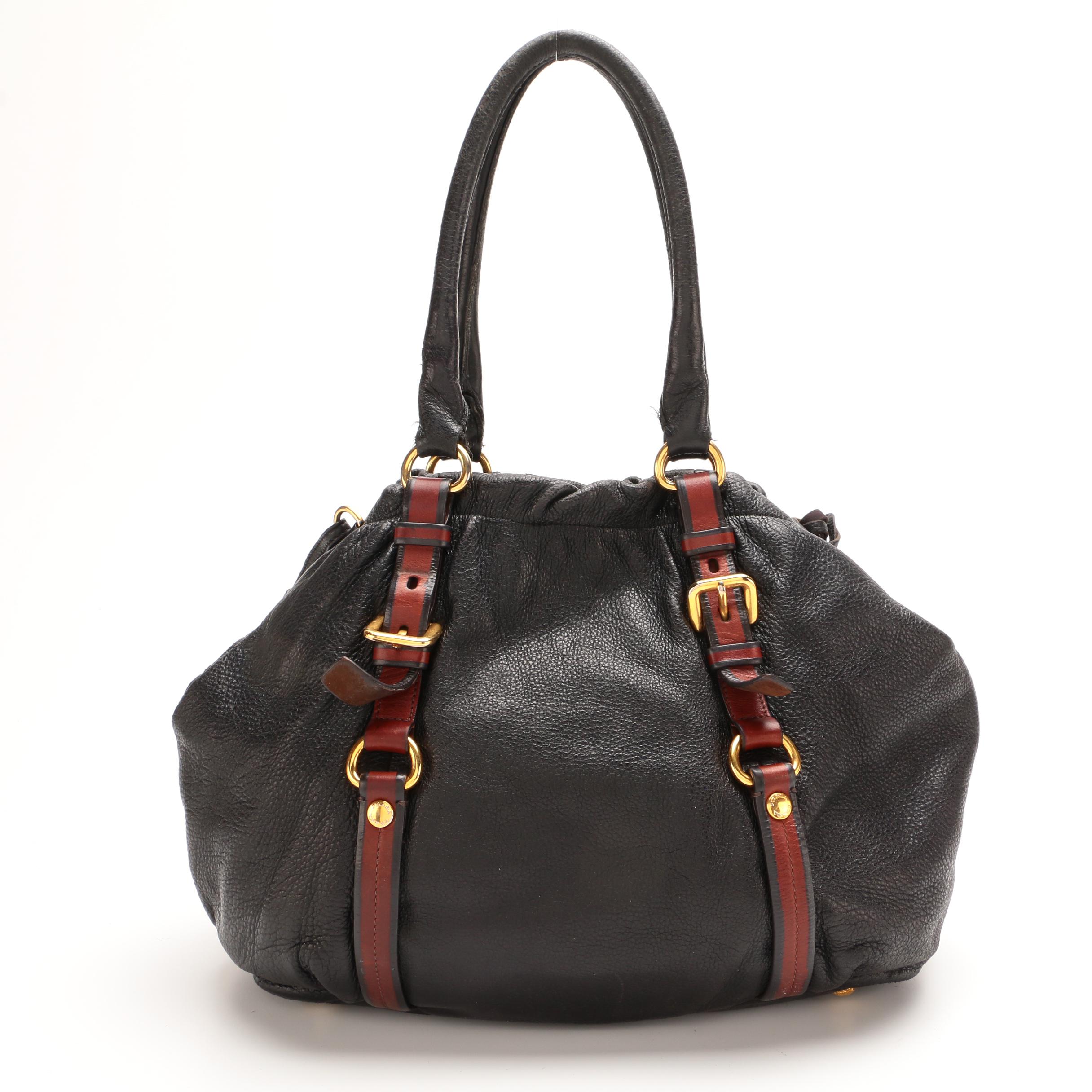 Prada Bicolor Daino Leather Satchel with Luggage Tag