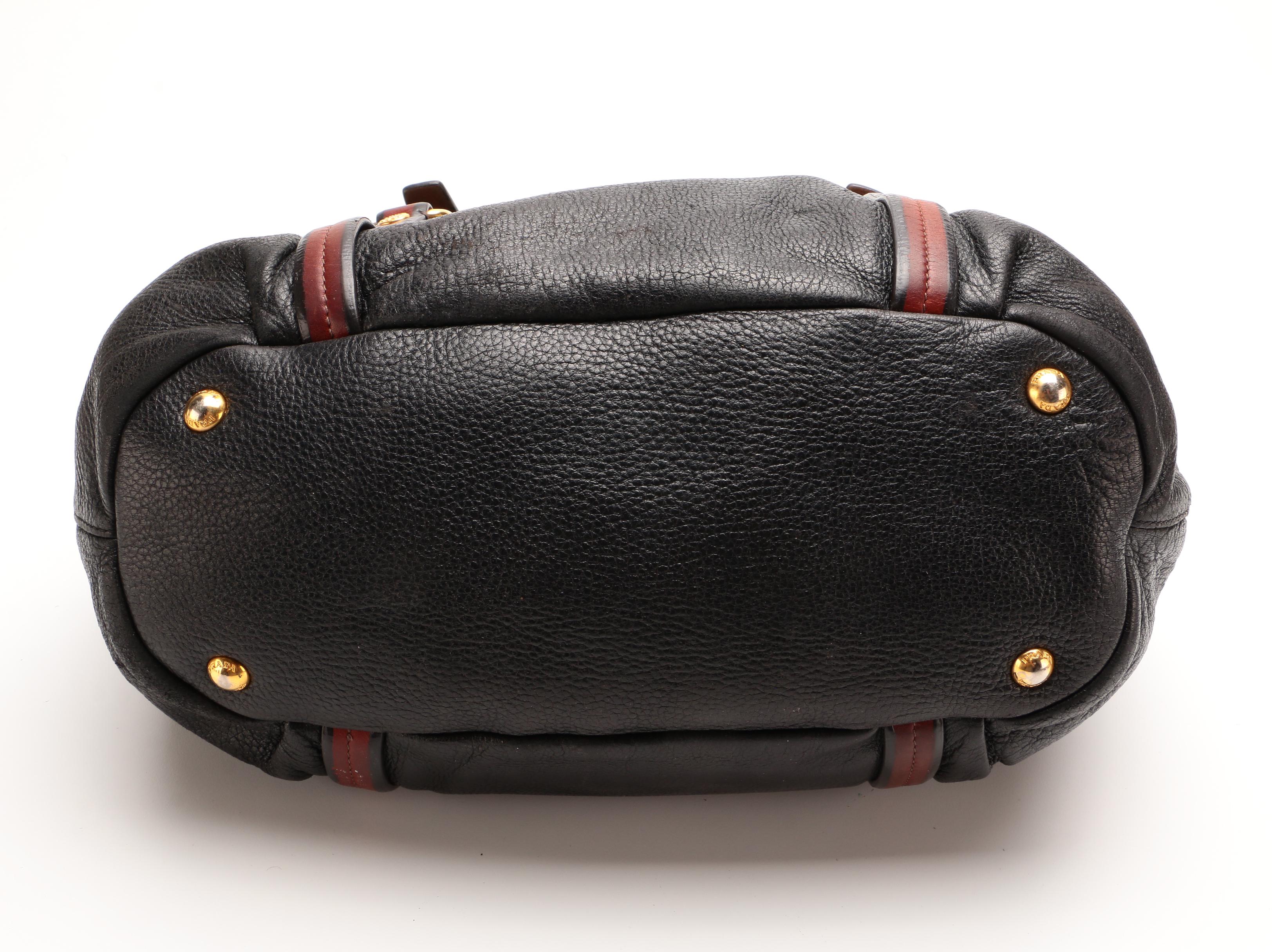 Prada Bicolor Daino Leather Satchel with Luggage Tag