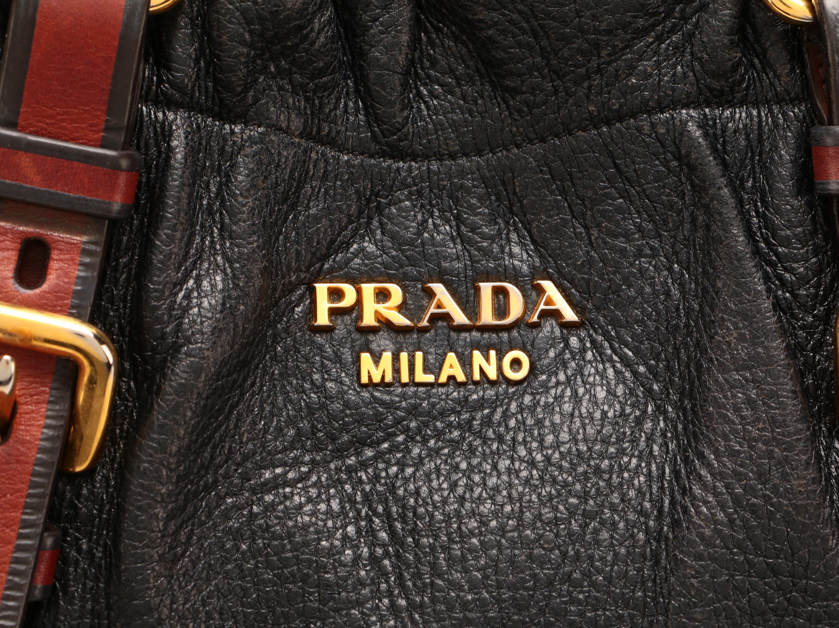 Prada Bicolor Daino Leather Satchel with Luggage Tag