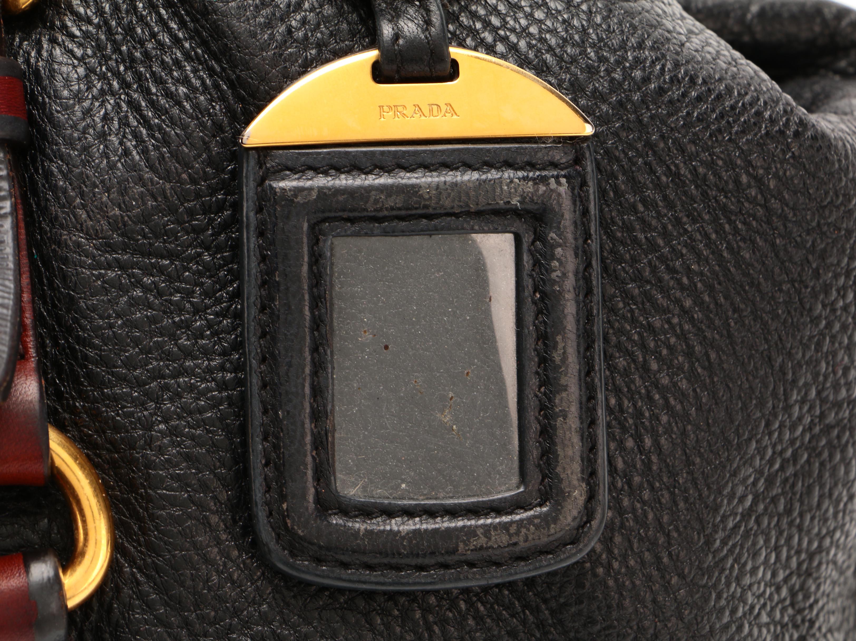 Prada Bicolor Daino Leather Satchel with Luggage Tag