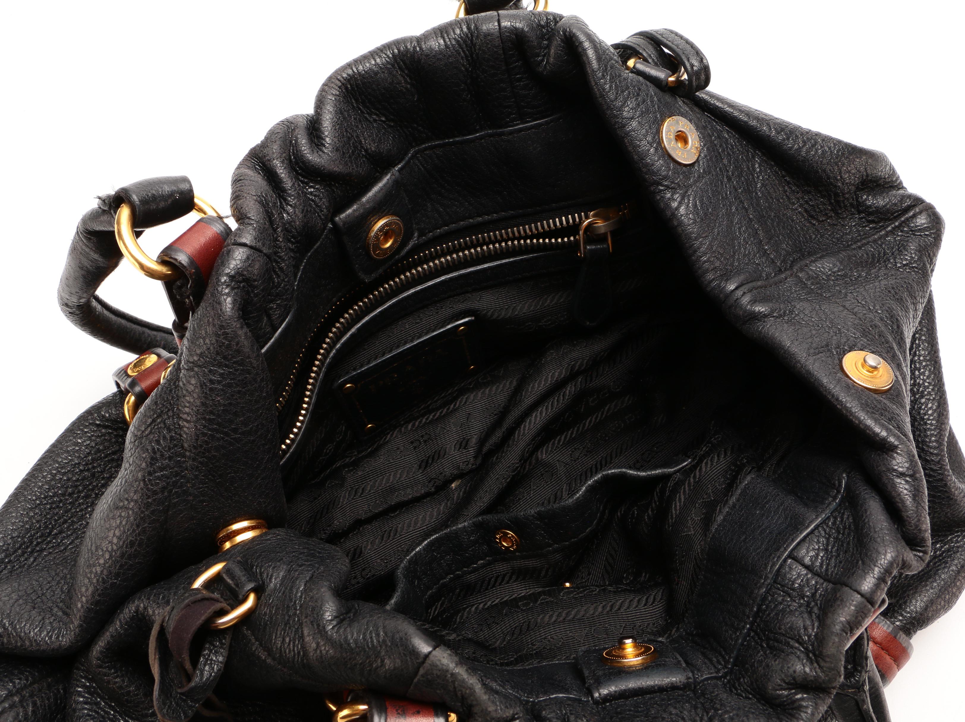 Prada Bicolor Daino Leather Satchel with Luggage Tag