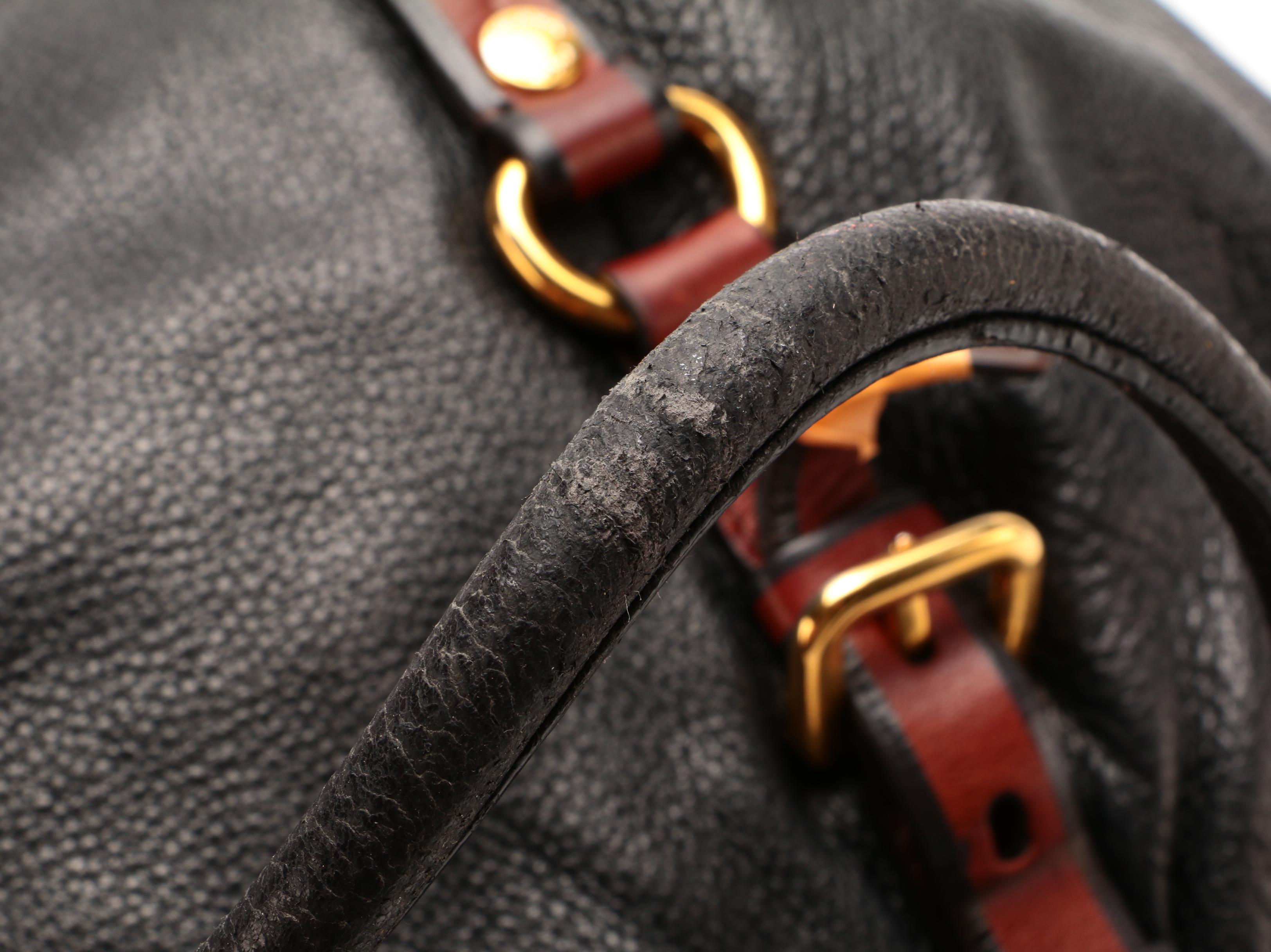 Prada Bicolor Daino Leather Satchel with Luggage Tag