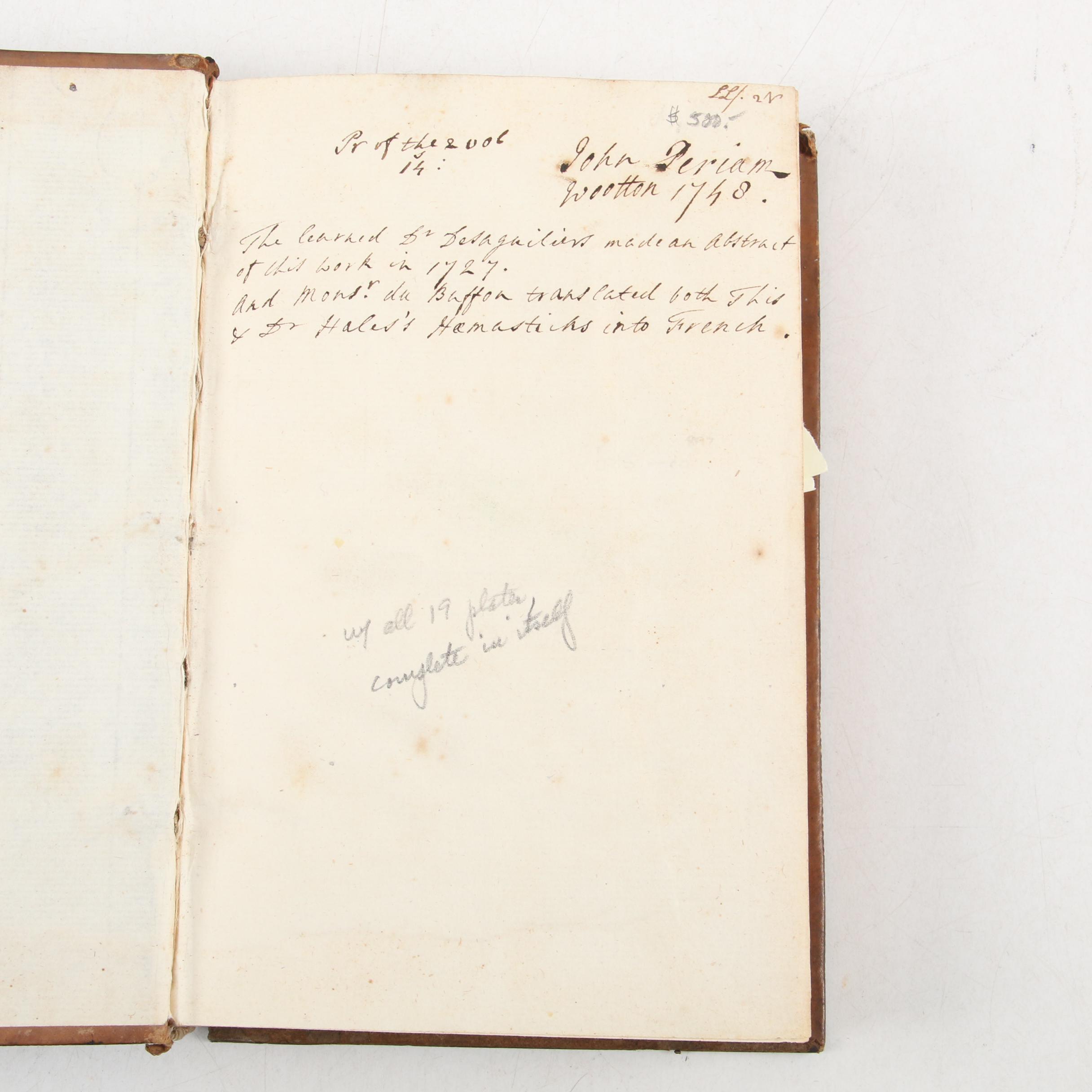 "Statical Essays" Third Edition by Stephen Hales, 1738