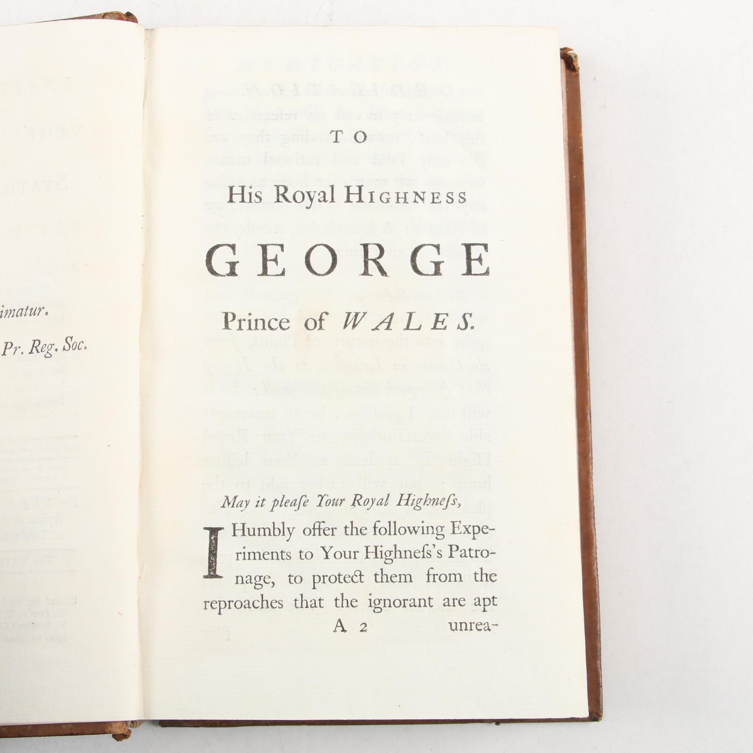 "Statical Essays" Third Edition by Stephen Hales, 1738