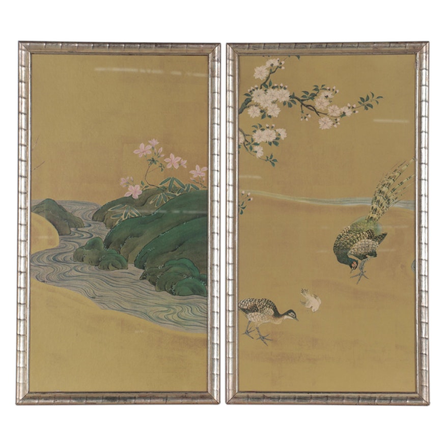 Chinese Style Offset Lithographs of Birds and Landscape