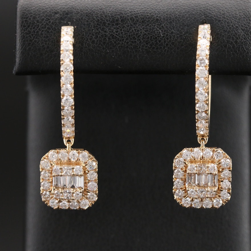 14K 3.35 CTW Diamond Drop Hoop Earrings