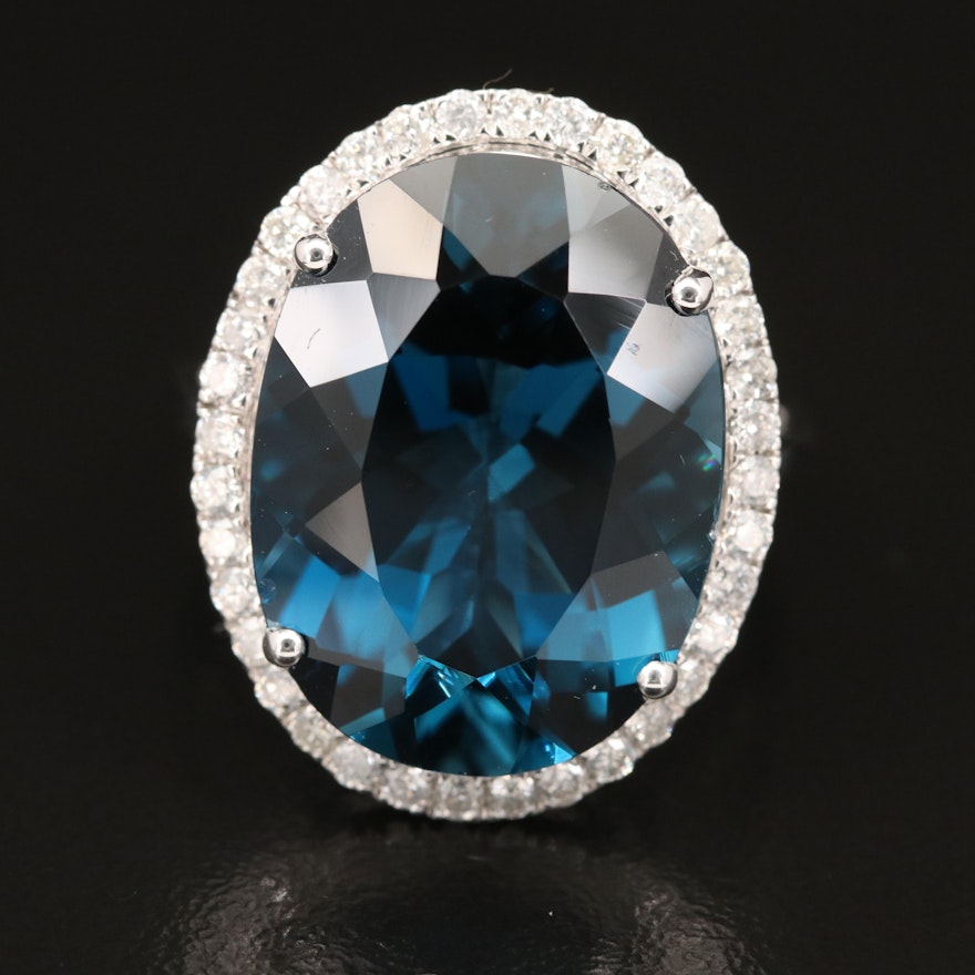 14K 20.77 CT London Blue Topaz and Diamond Ring