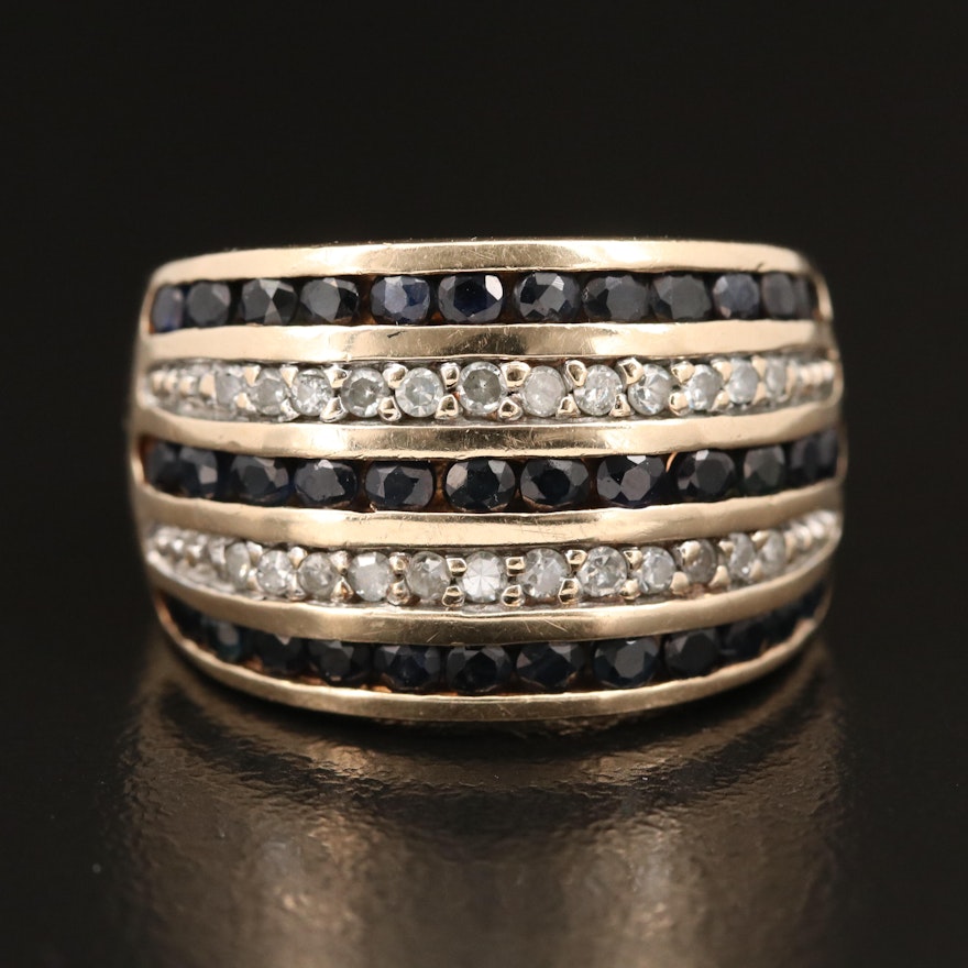 10K Multi-Row Diamond and Sapphire Tapered Band