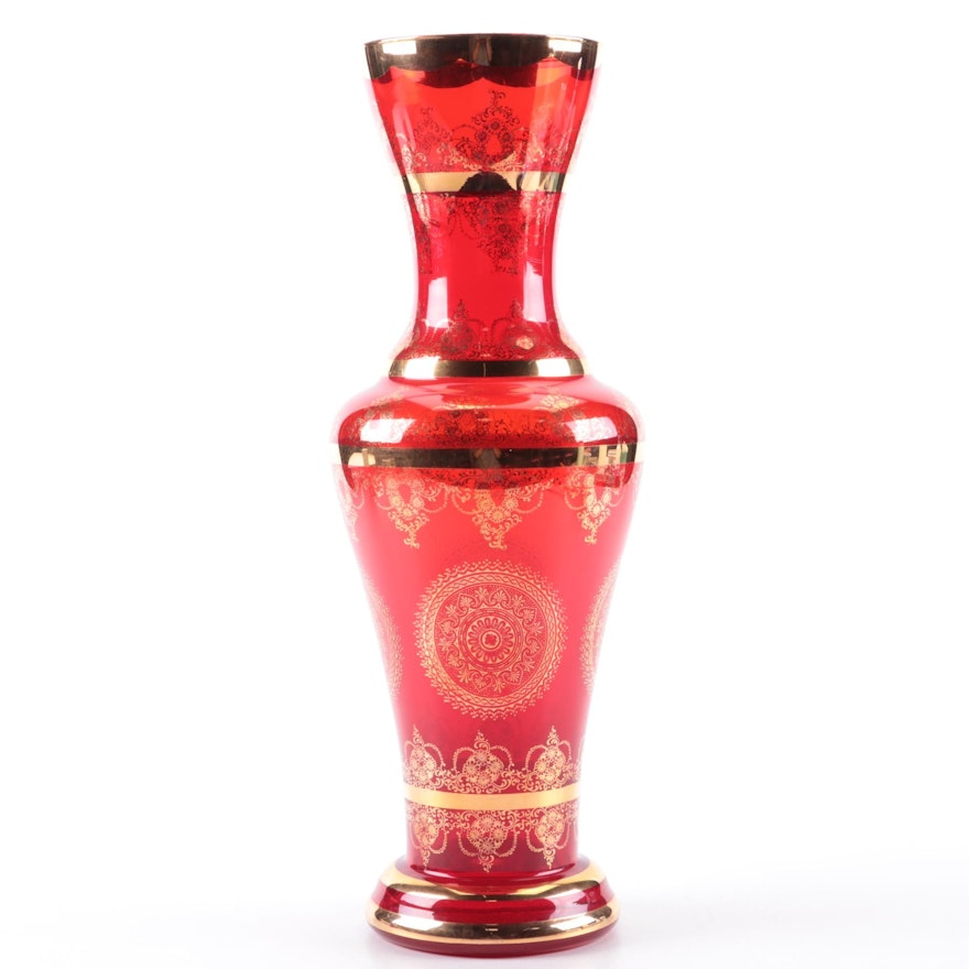 Red Murano Glass Vase with Gilt Accents