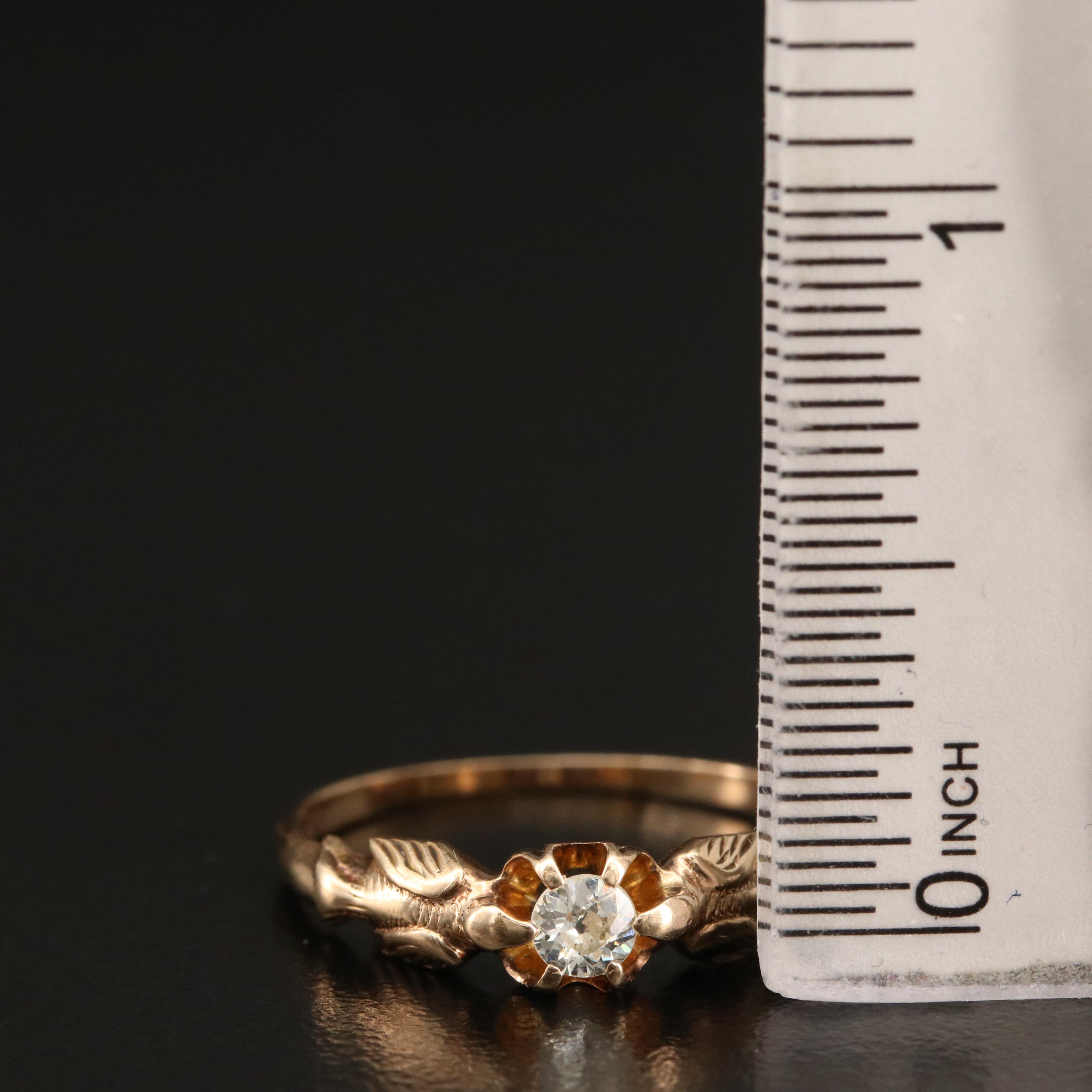 Art Nouveau 14K Diamond Belcher Ring with Swallows