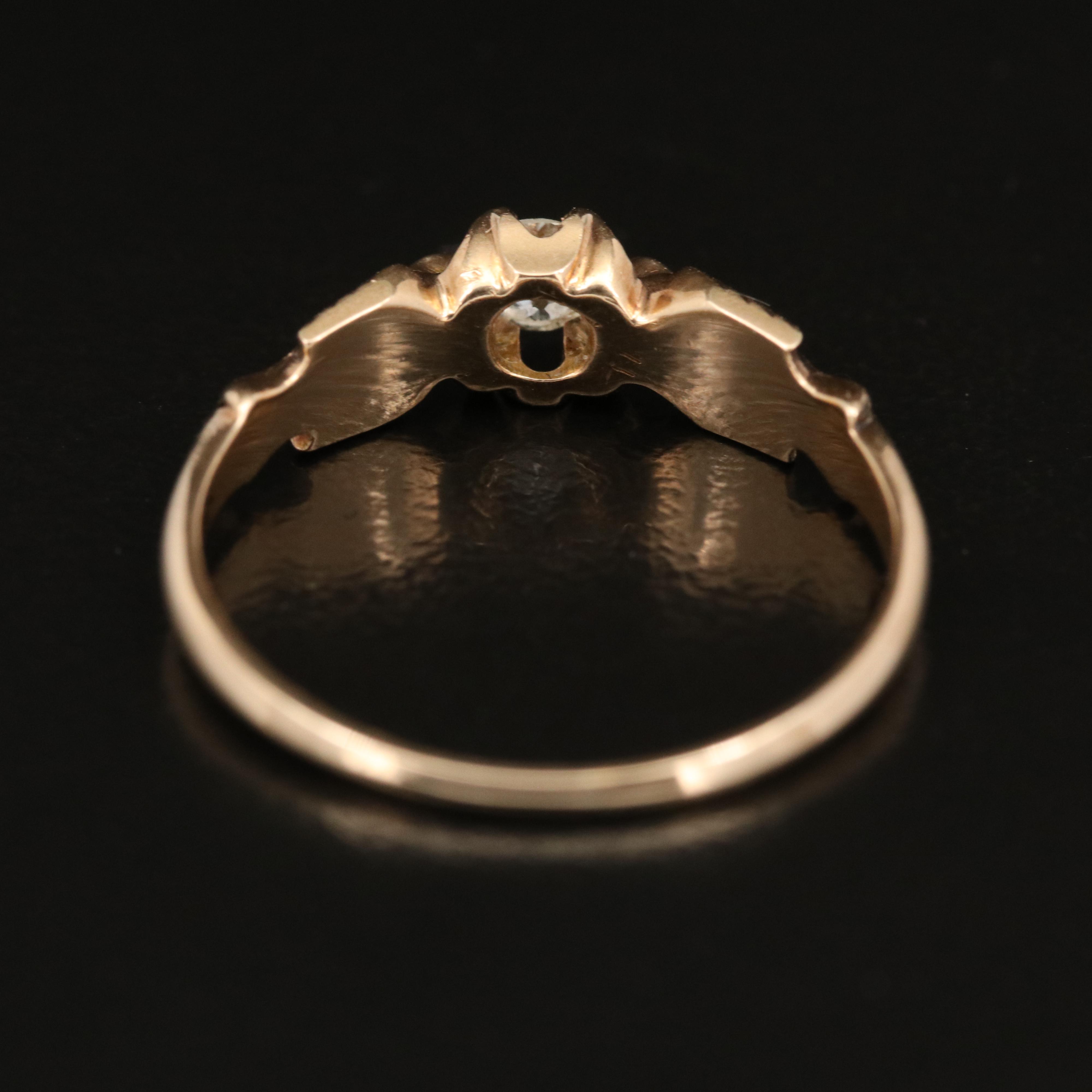 Art Nouveau 14K Diamond Belcher Ring with Swallows