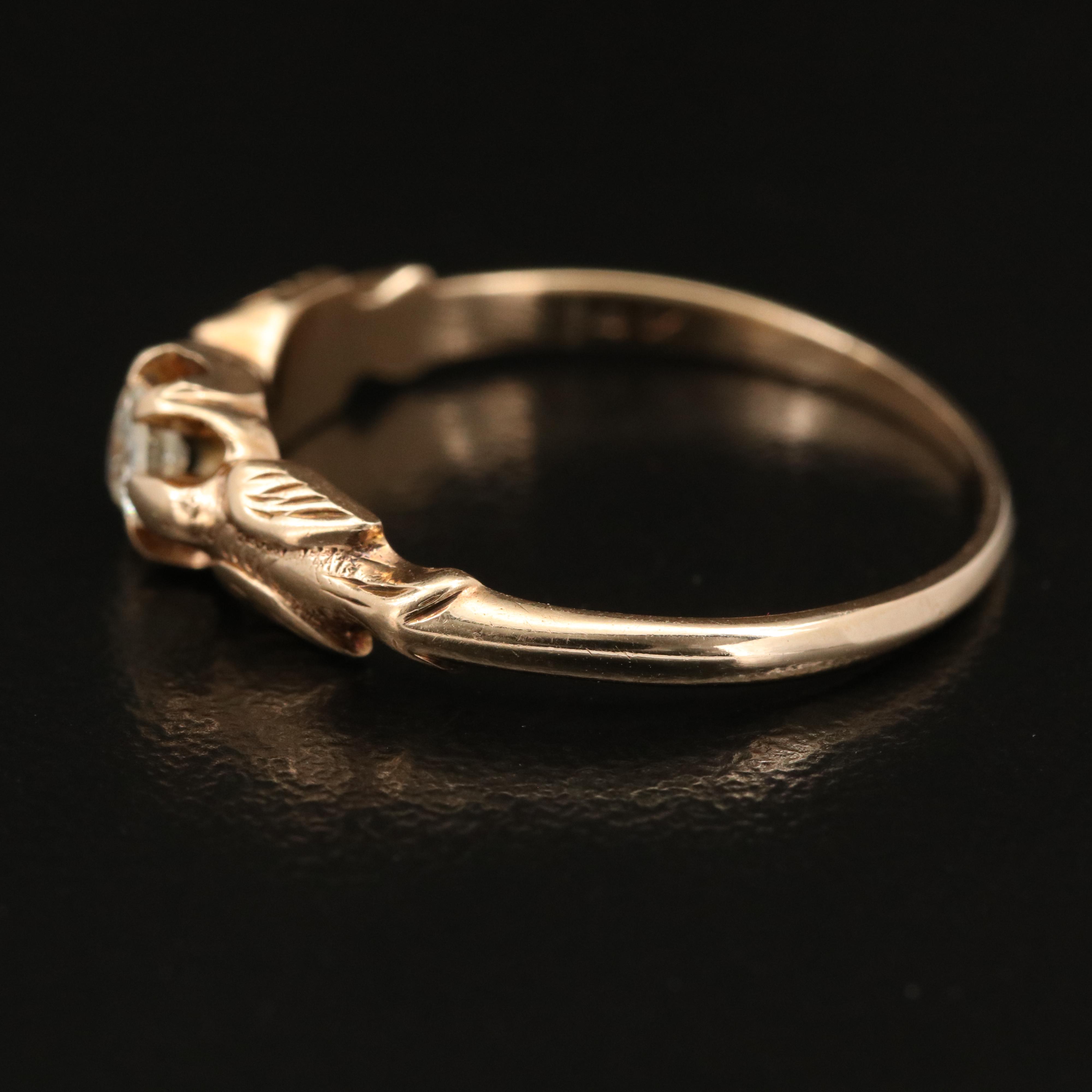 Art Nouveau 14K Diamond Belcher Ring with Swallows